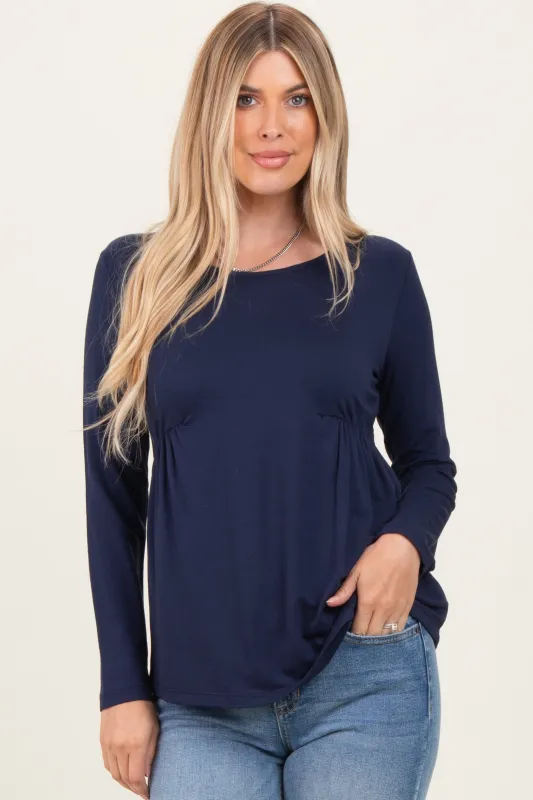 Navy French Terry Long Sleeve Scoop Neck Top sold by Pinkblush