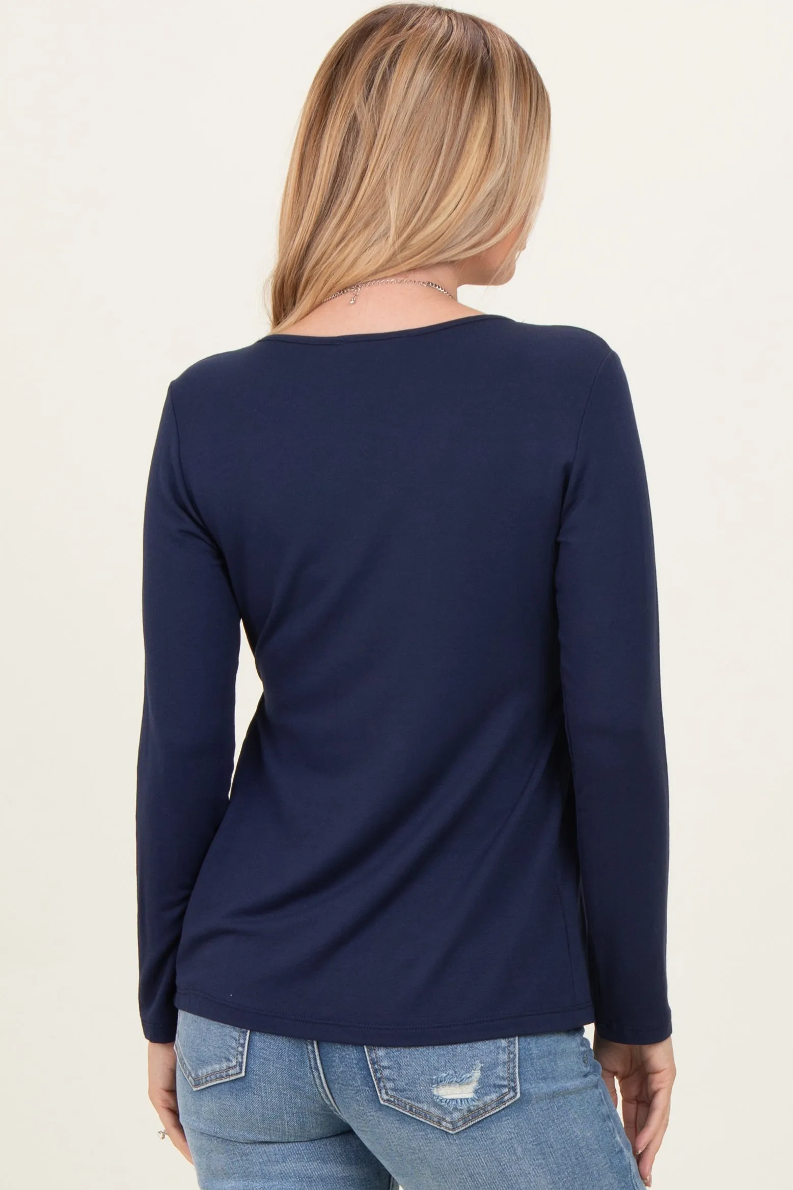 Navy French Terry Long Sleeve Scoop Neck Top sold by Pinkblush product image thumbnail 3