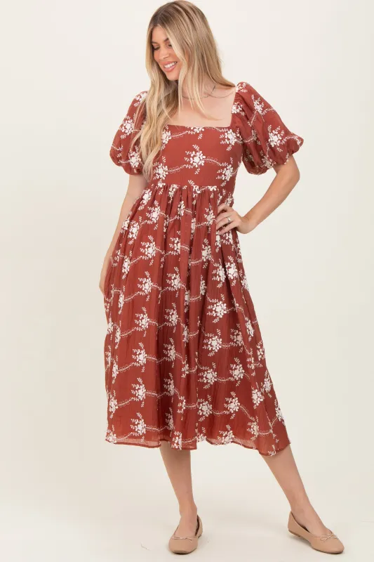 Rust Textured Midi Dress sold by Pinkblush