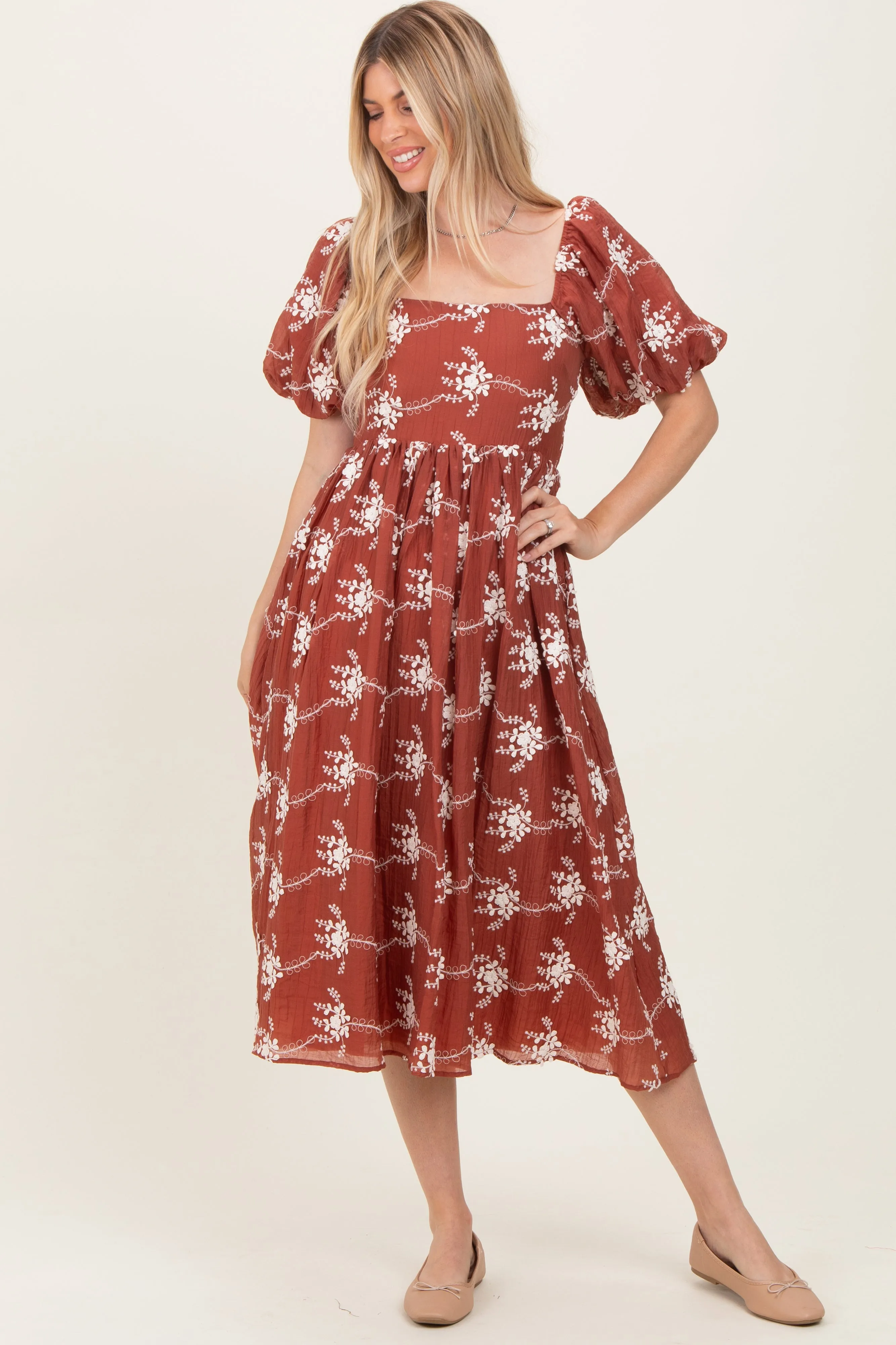 Rust Textured Midi Dress sold by Pinkblush