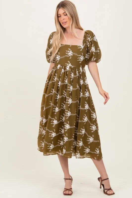 Dark Olive Textured Midi Dress sold by Pinkblush