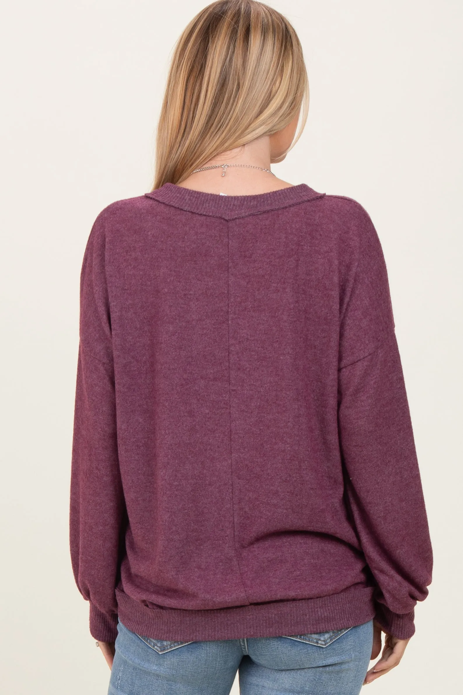Plum Brushed Long Sleeve Ribbed V-Neck Top sold by Pinkblush product image thumbnail 4