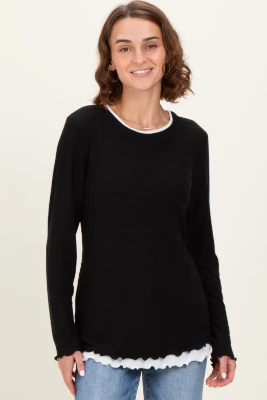 Black/White Ribbed Long Sleeve Twofer Top sold by Pinkblush