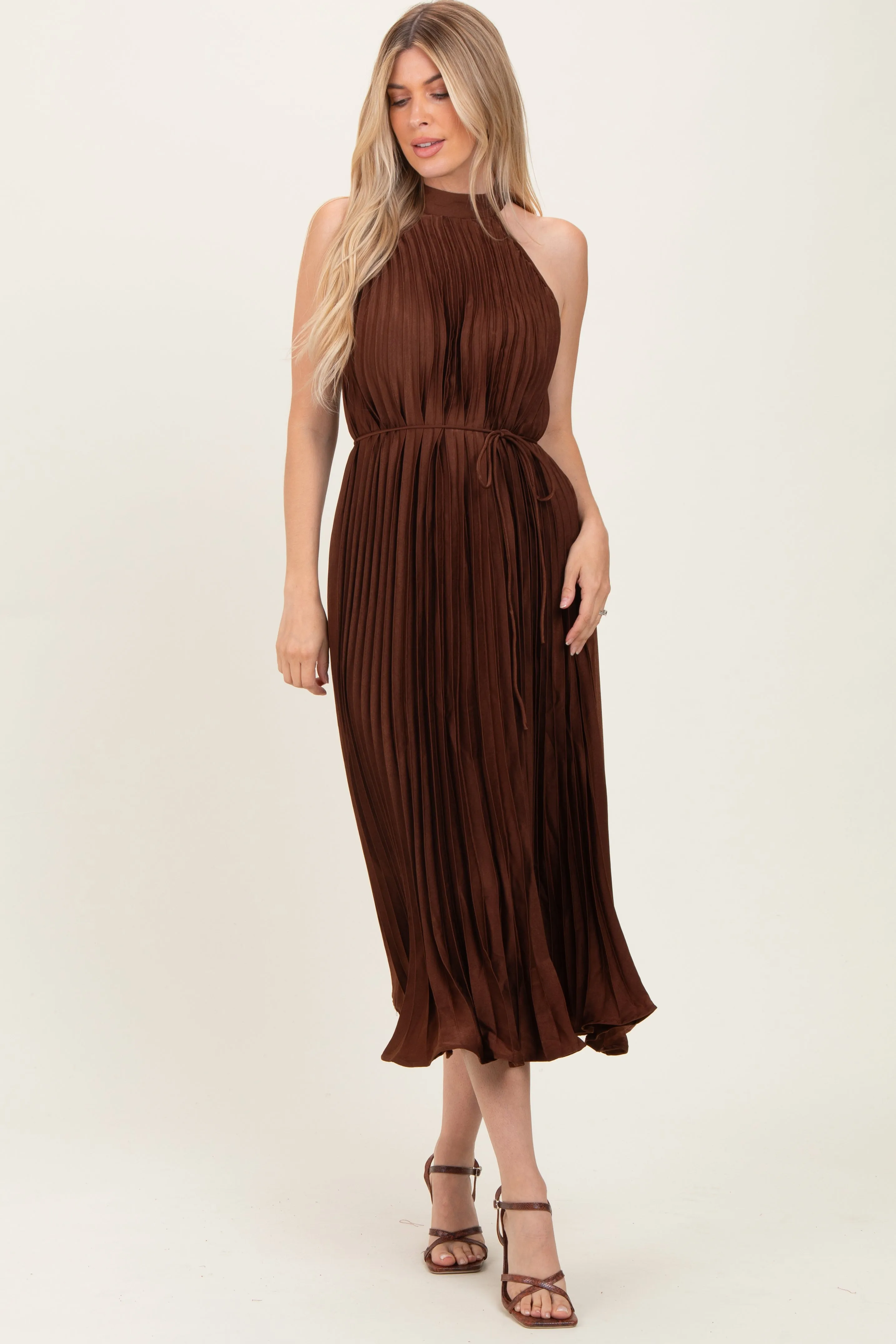 Brown Pleated Halter Dress sold by Pinkblush product image thumbnail 2