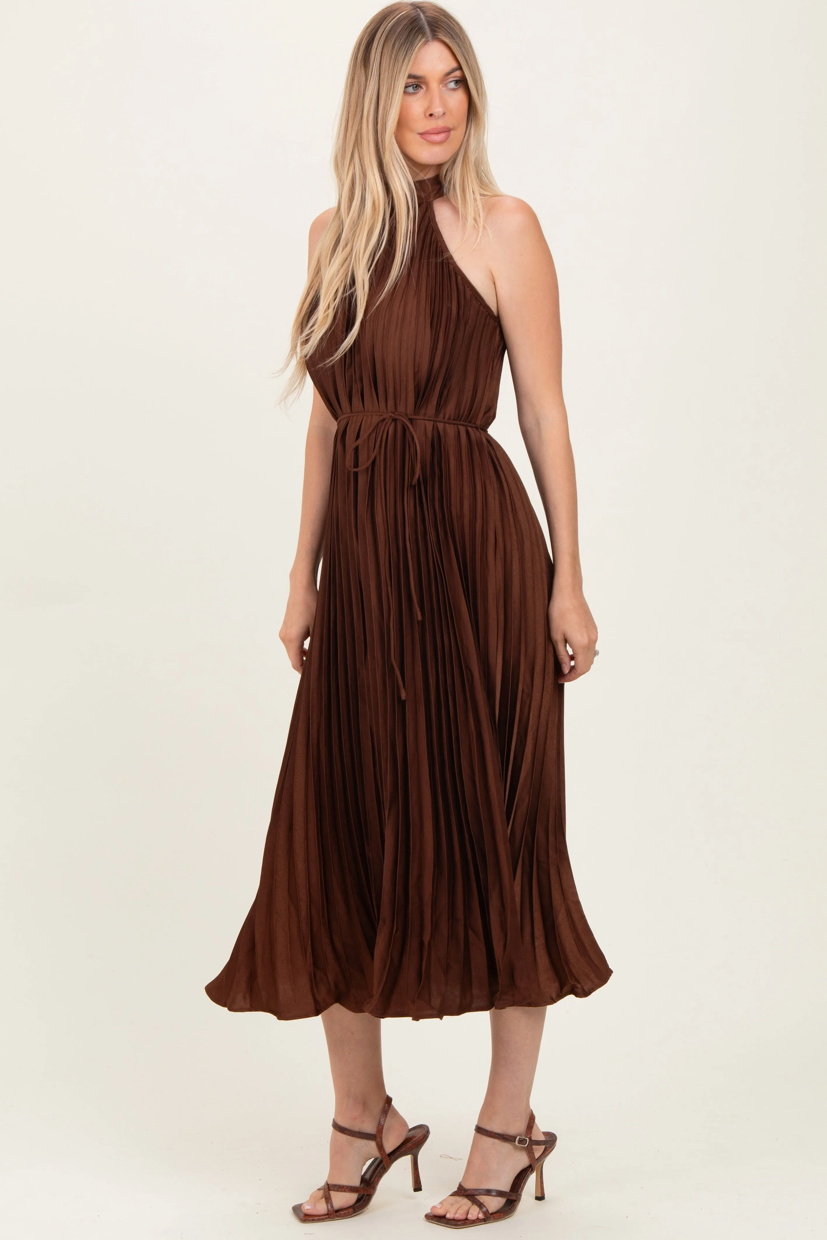 Brown Pleated Halter Dress sold by Pinkblush product image thumbnail 3