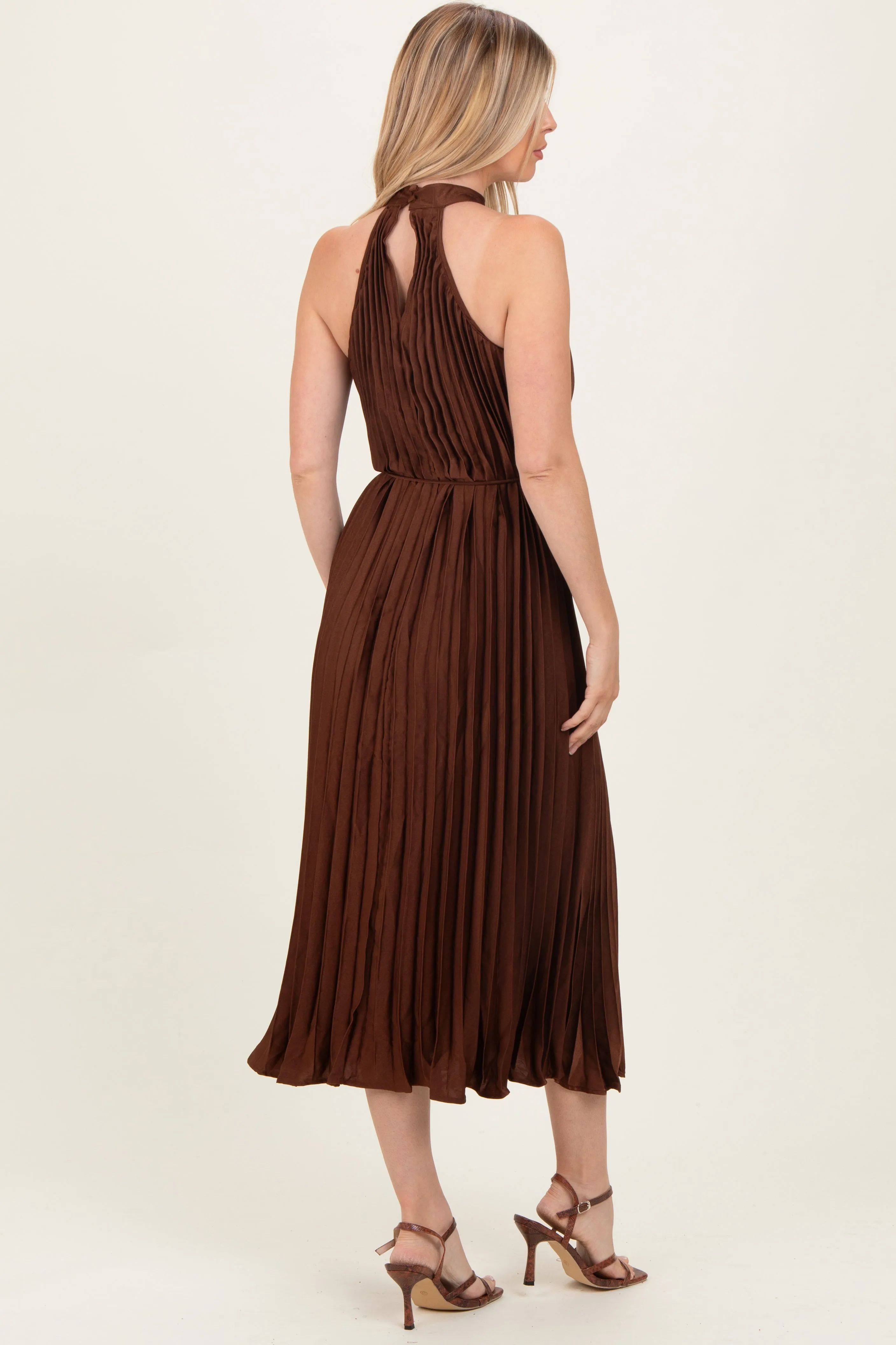 Brown Pleated Halter Dress sold by Pinkblush product image thumbnail 4