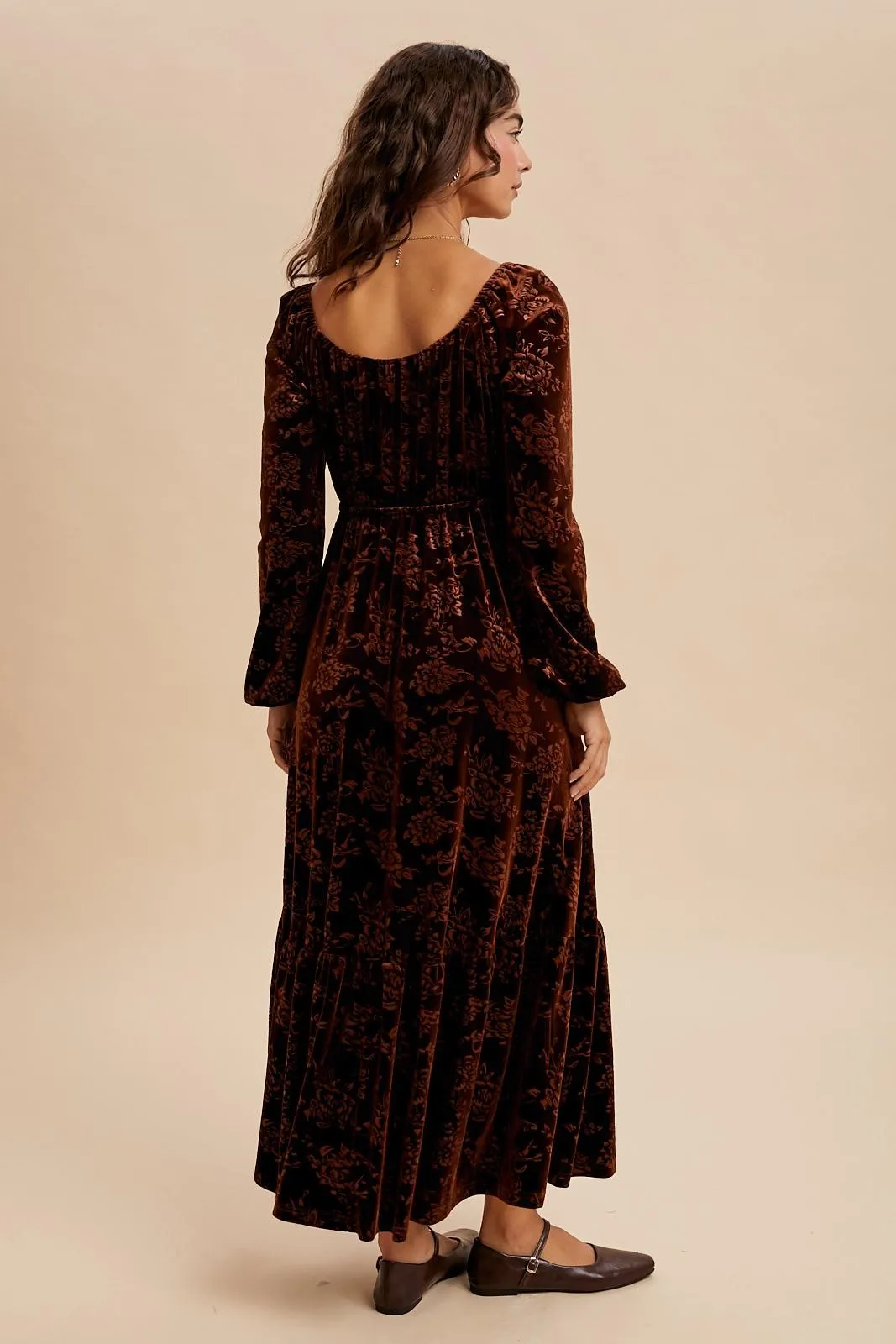 Brown Velvet Jacquard Floral Maxi Dress sold by Pinkblush product image thumbnail 5