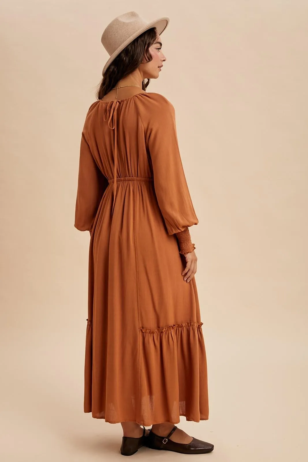 Rust Square Neckline Bubble Sleeve Maxi Dress sold by Pinkblush product image thumbnail 4