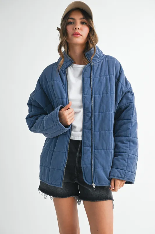 Denim Oversized Quilted Jacket sold by Pinkblush
