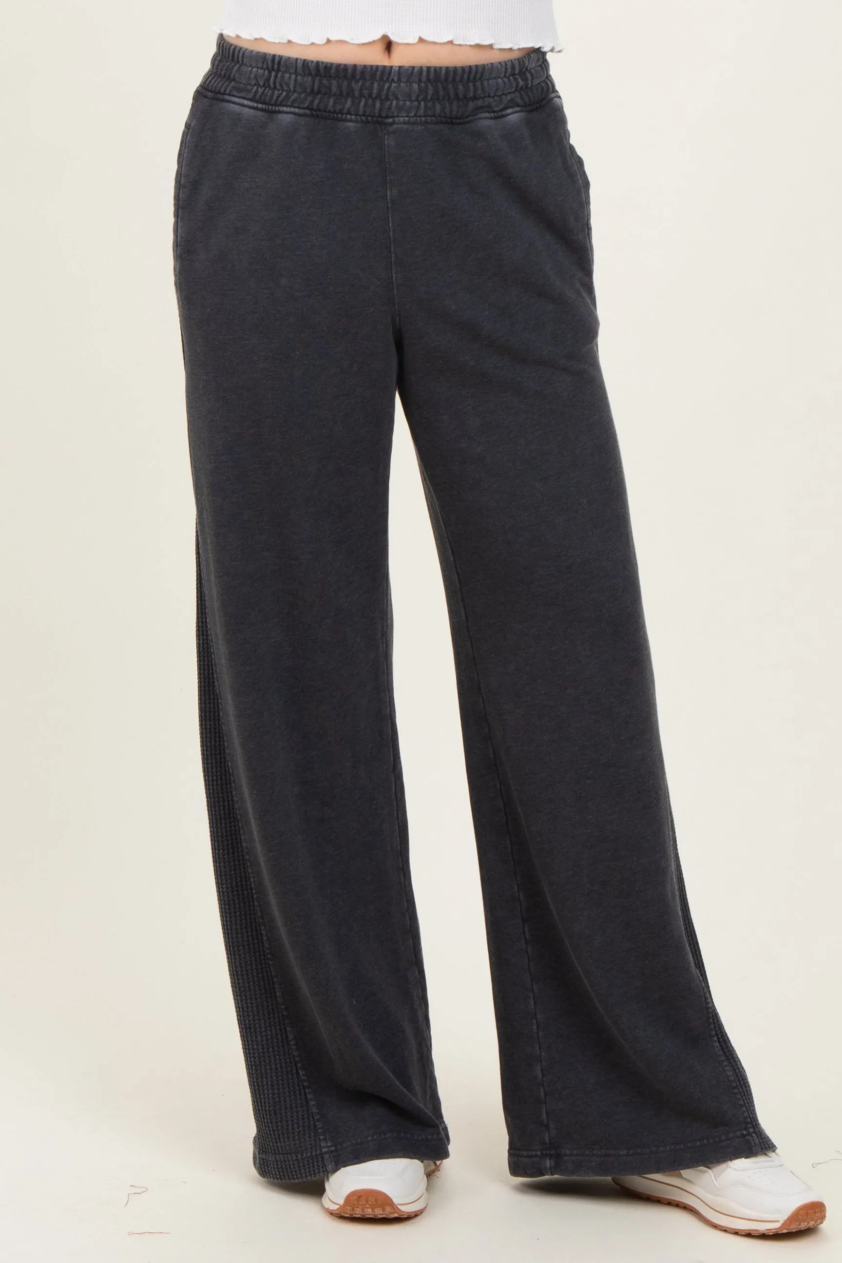 Black Mineral Wash Waffle Knit Contrast Lounge Pants sold by Pinkblush product image thumbnail 2