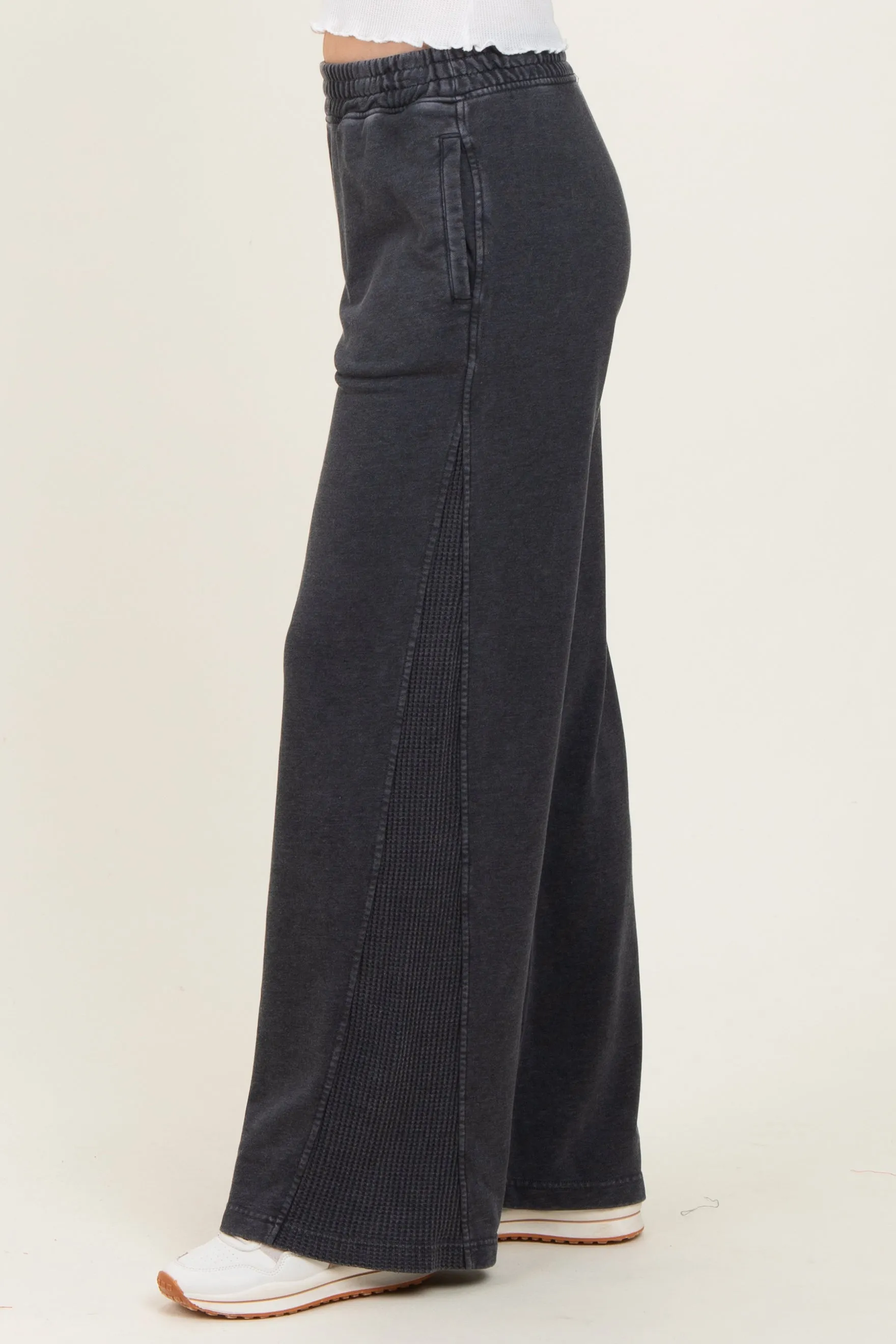 Black Mineral Wash Waffle Knit Contrast Lounge Pants sold by Pinkblush product image thumbnail 3