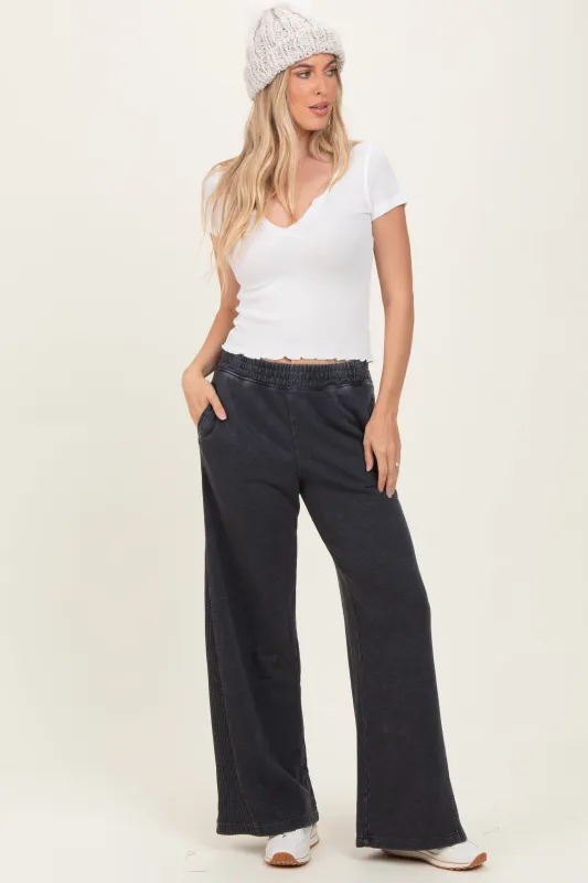 Black Mineral Wash Waffle Knit Contrast Lounge Pants sold by Pinkblush