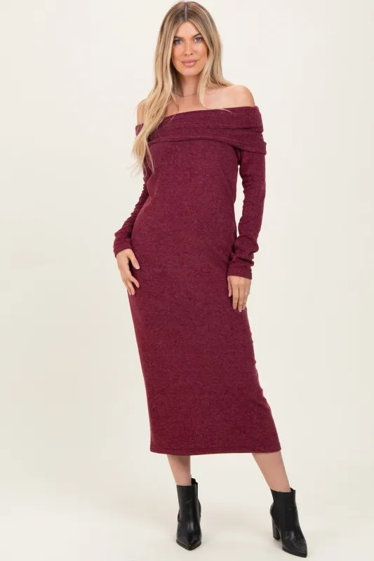 Burgundy Long Sleeve Off Shoulder Maxi Dress sold by Pinkblush