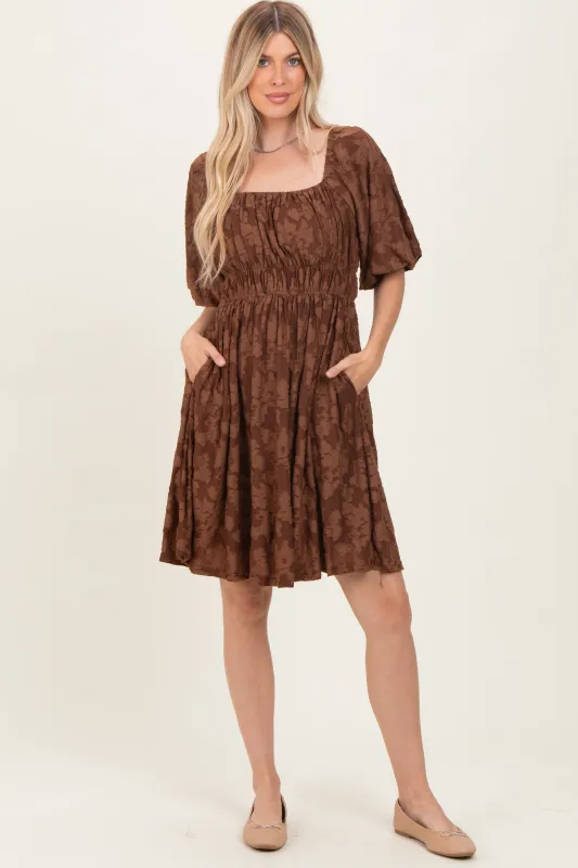 Brown Floral Square Neck Dress sold by Pinkblush
