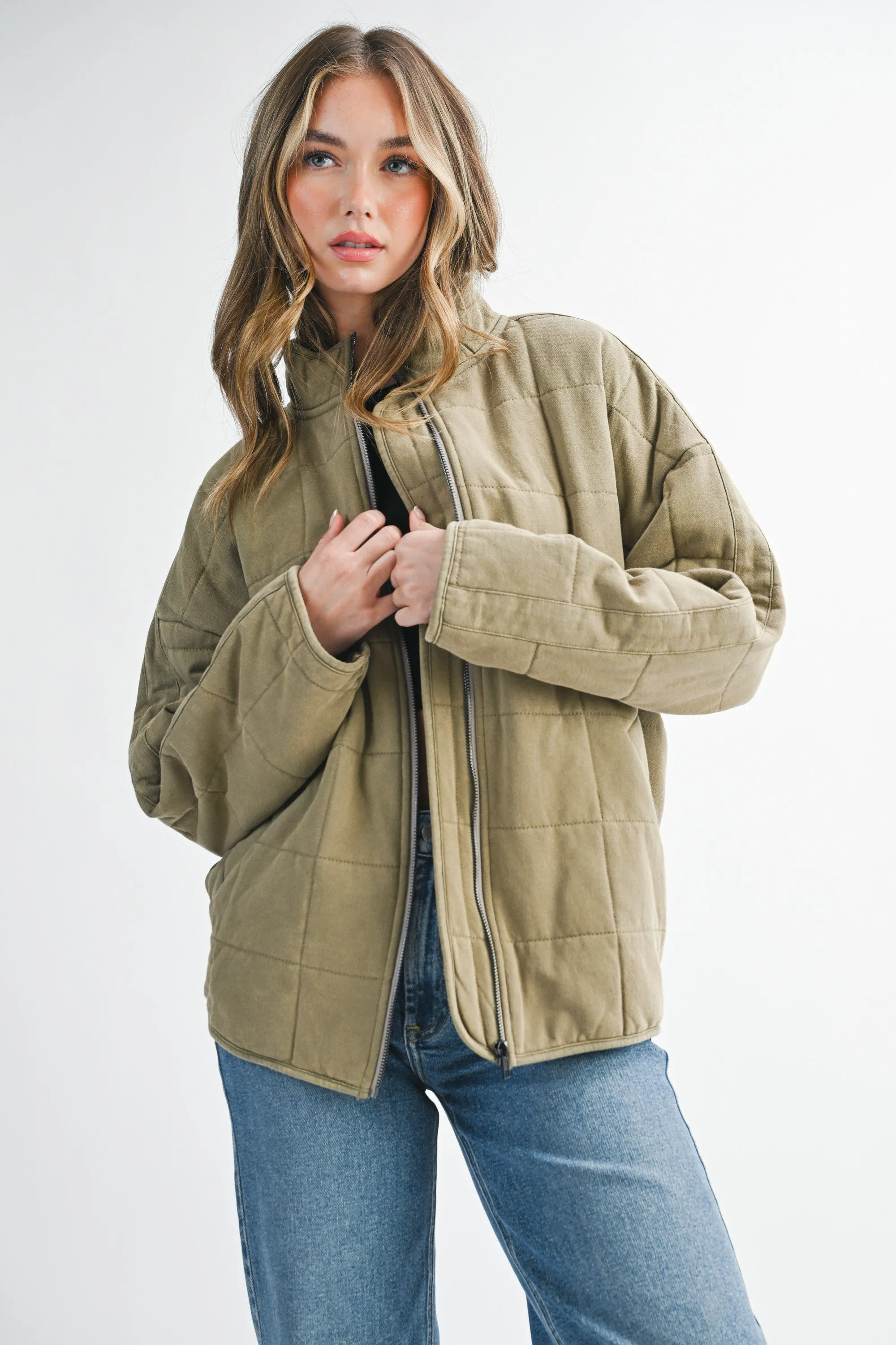 Olive Oversized Quilted Jacket sold by Pinkblush product image thumbnail 2