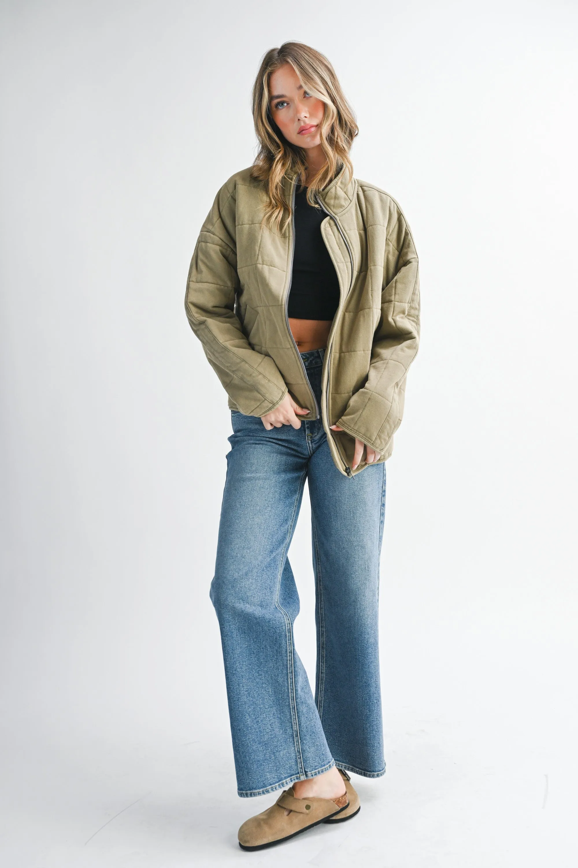 Olive Oversized Quilted Jacket sold by Pinkblush product image thumbnail 3