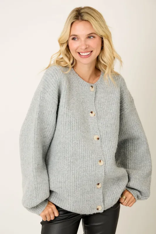 Heather Grey Knit Oversized Button Cardigan sold by Pinkblush