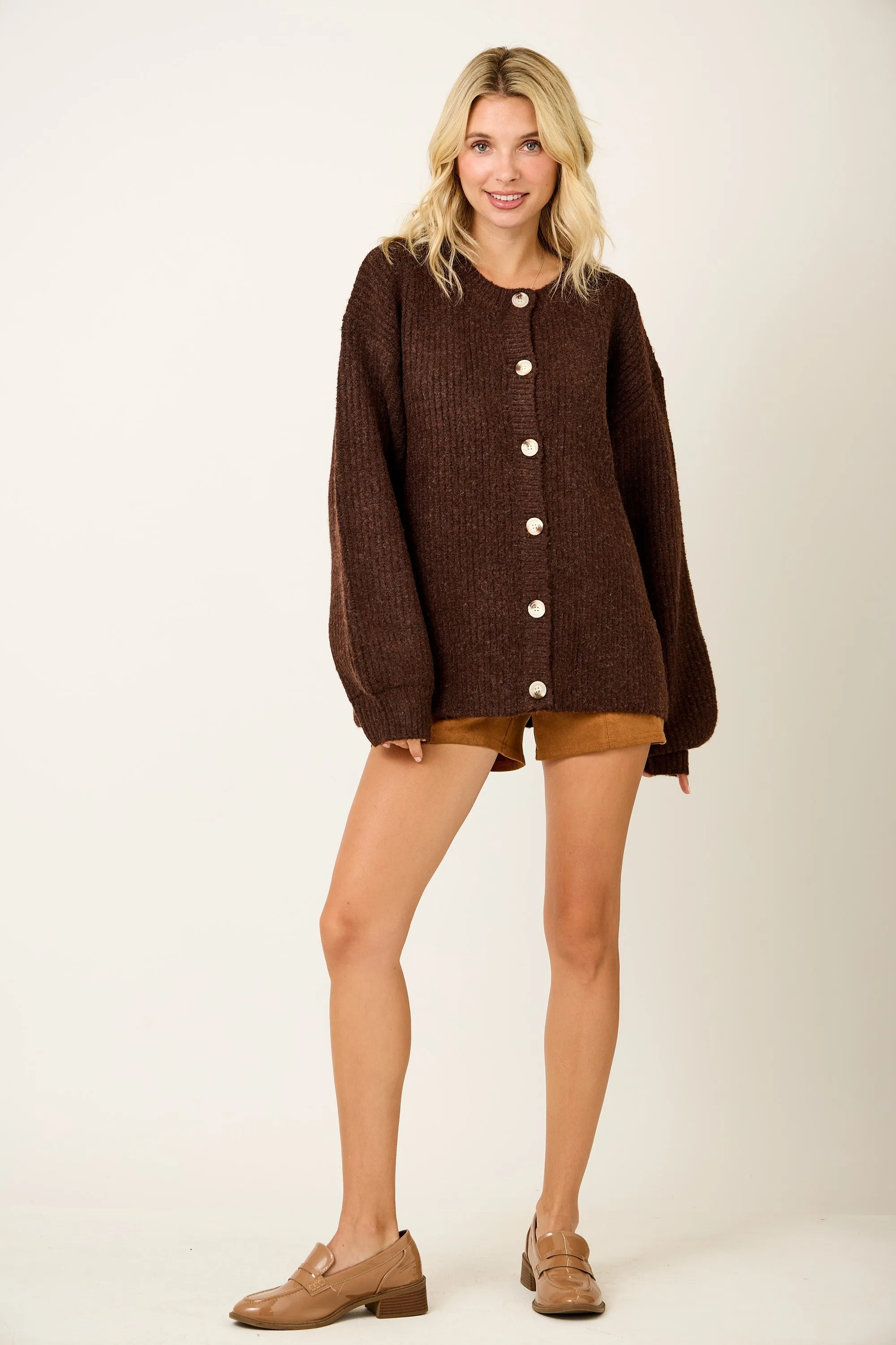 Brown Knit Oversized Button Cardigan sold by Pinkblush product image thumbnail 4