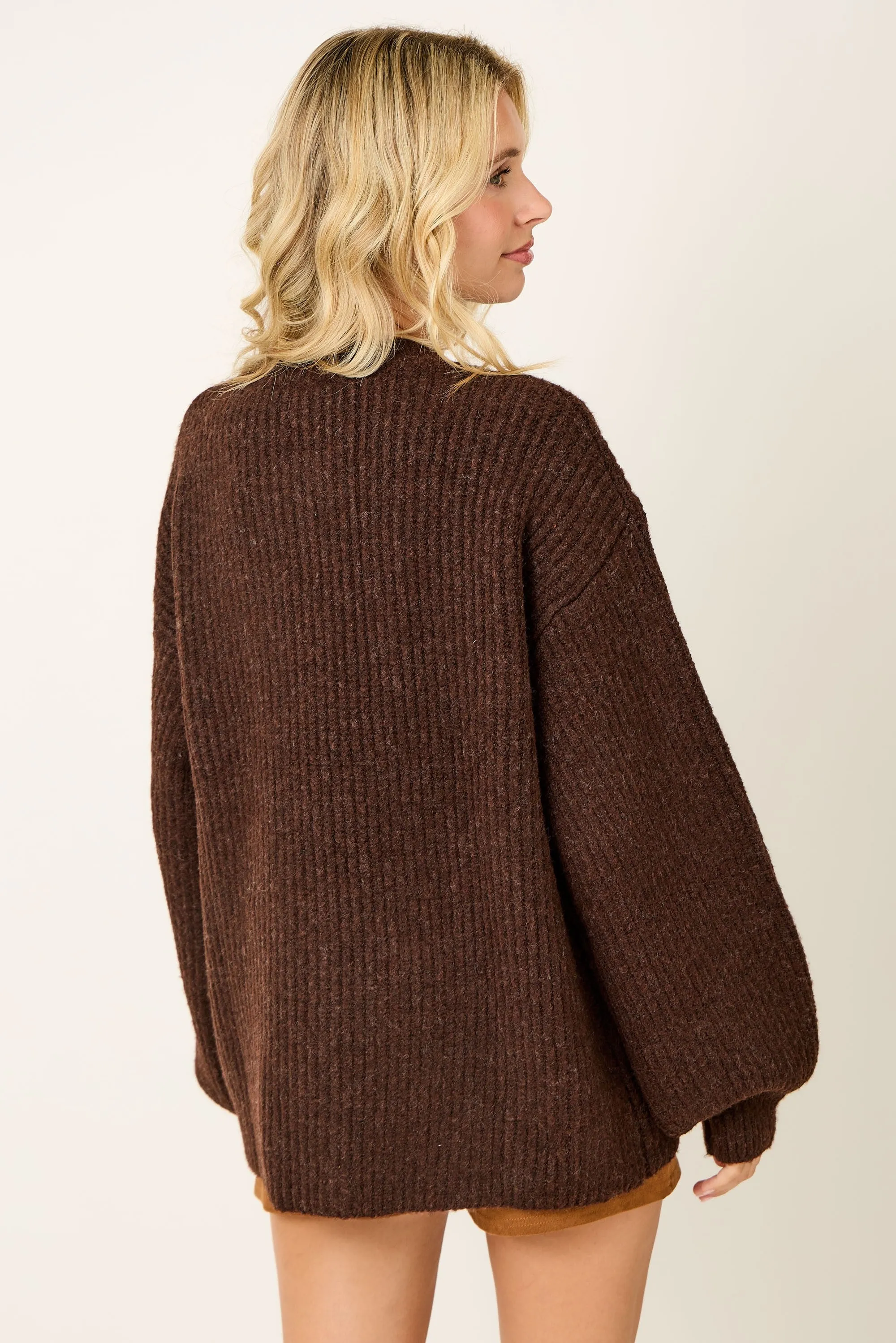 Brown Knit Oversized Button Cardigan sold by Pinkblush product image thumbnail 3