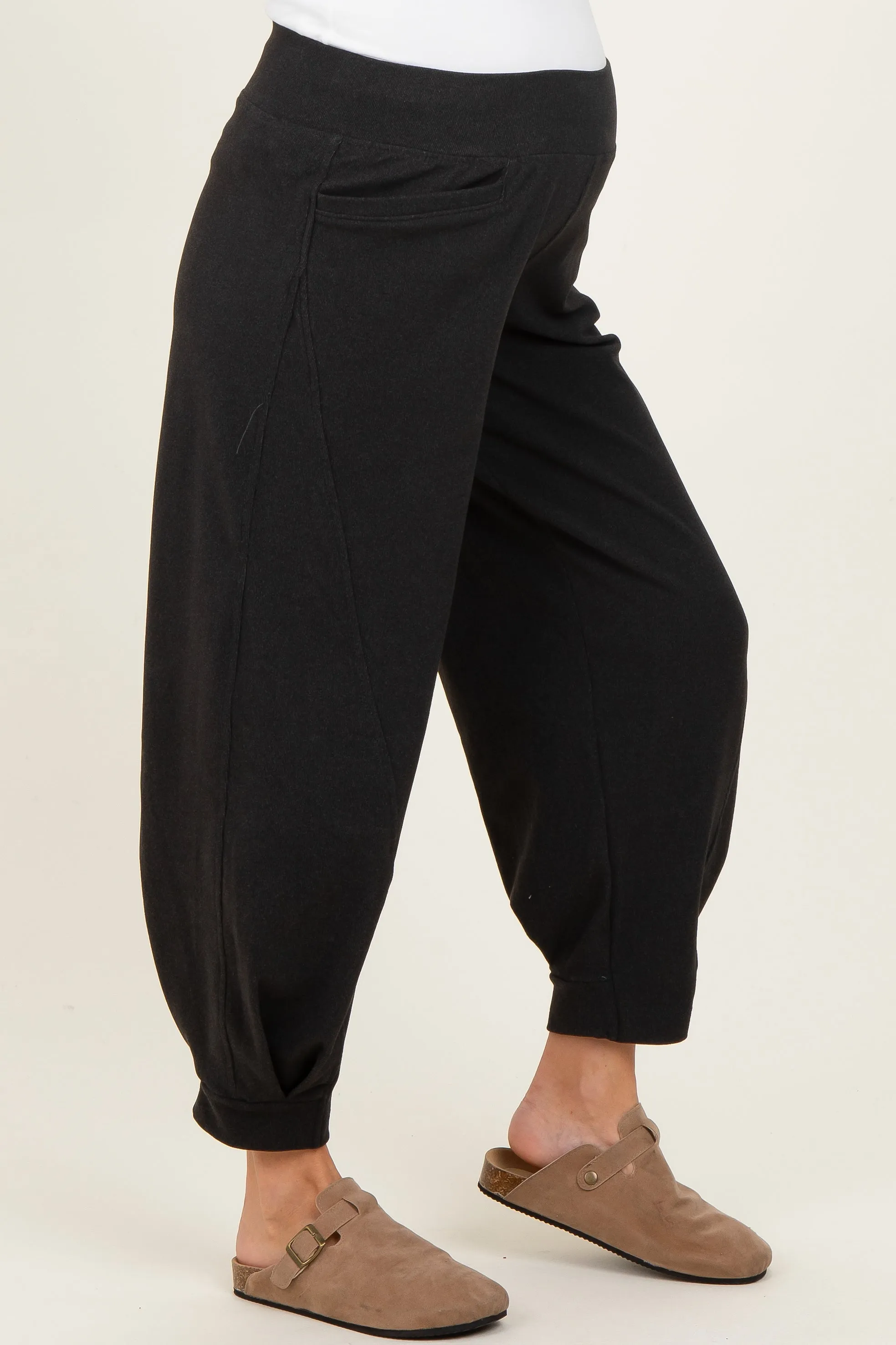 Black Brushed Knit Barrel Leg Maternity Joggers sold by Pinkblush product image thumbnail 3