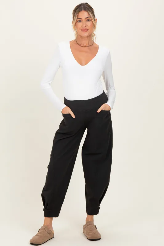 Black Brushed Knit Barrel Leg Maternity Joggers sold by Pinkblush