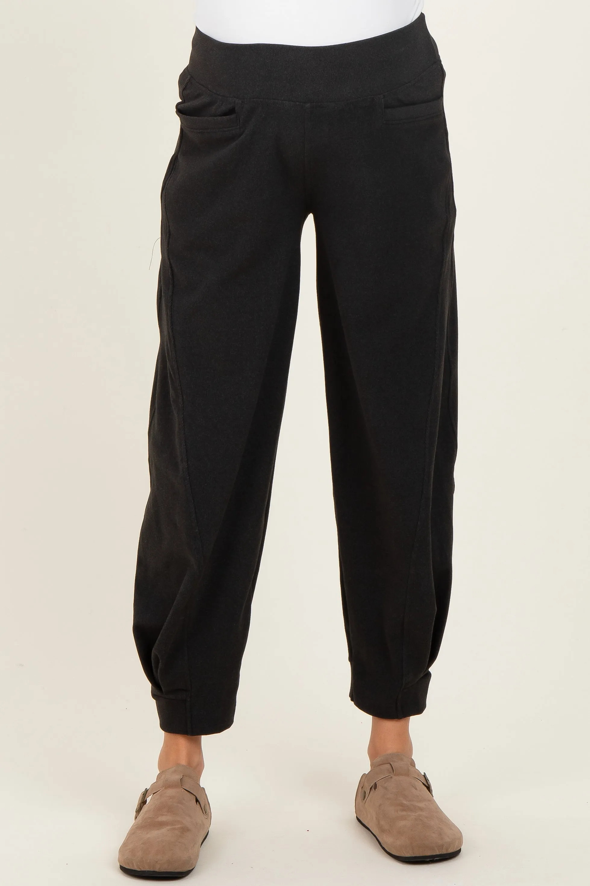 Black Brushed Knit Barrel Leg Maternity Joggers sold by Pinkblush product image thumbnail 2
