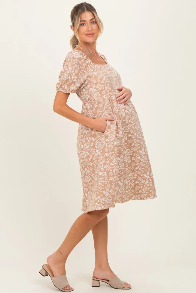 Taupe Floral Jacquard Square Neck Maternity Dress sold by Pinkblush product image thumbnail 3