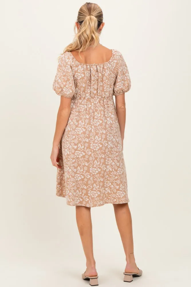 Taupe Floral Jacquard Square Neck Maternity Dress sold by Pinkblush product image thumbnail 4