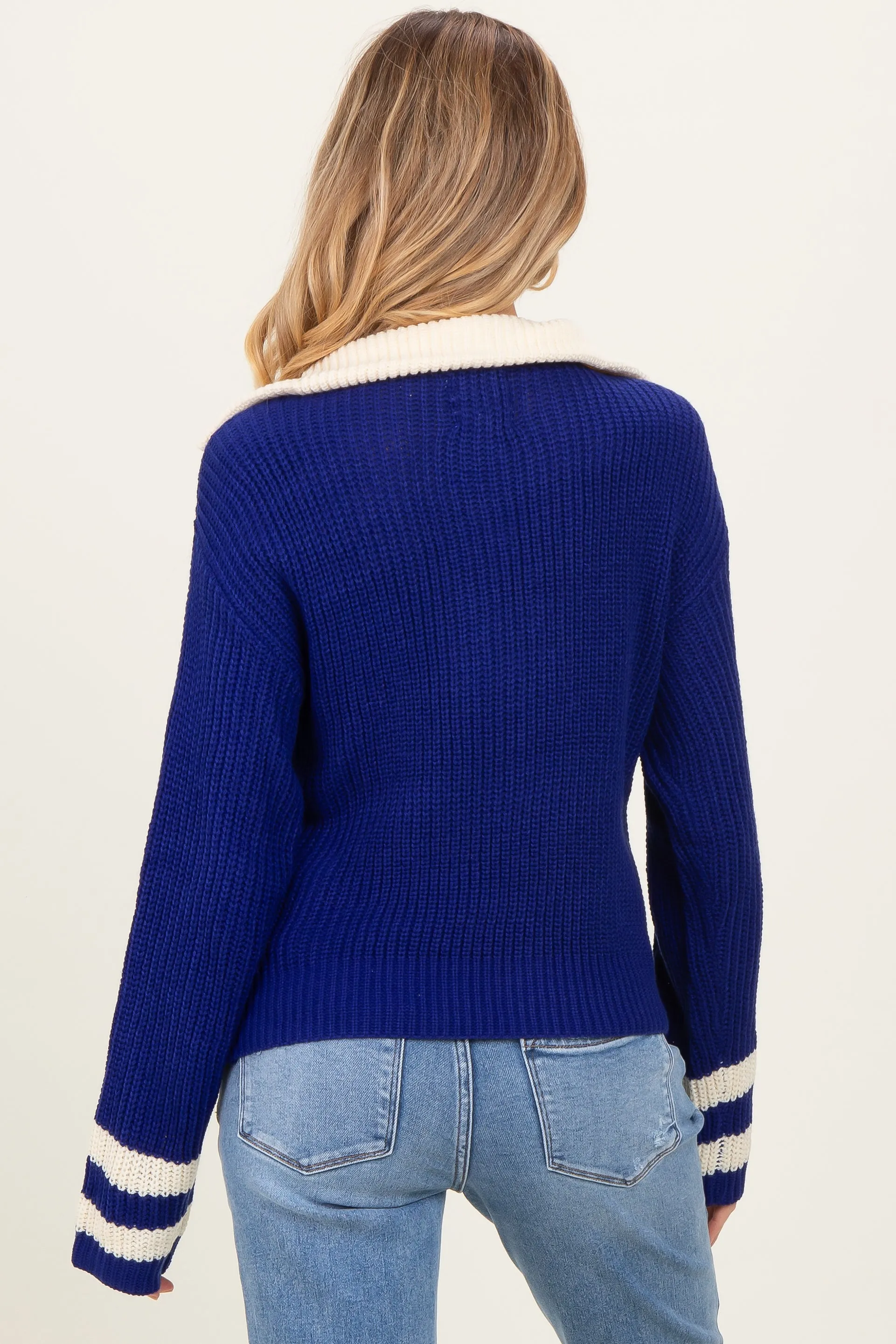 Navy Colorblock Chunky Knit Half Zip Maternity Sweater sold by Pinkblush product image thumbnail 4