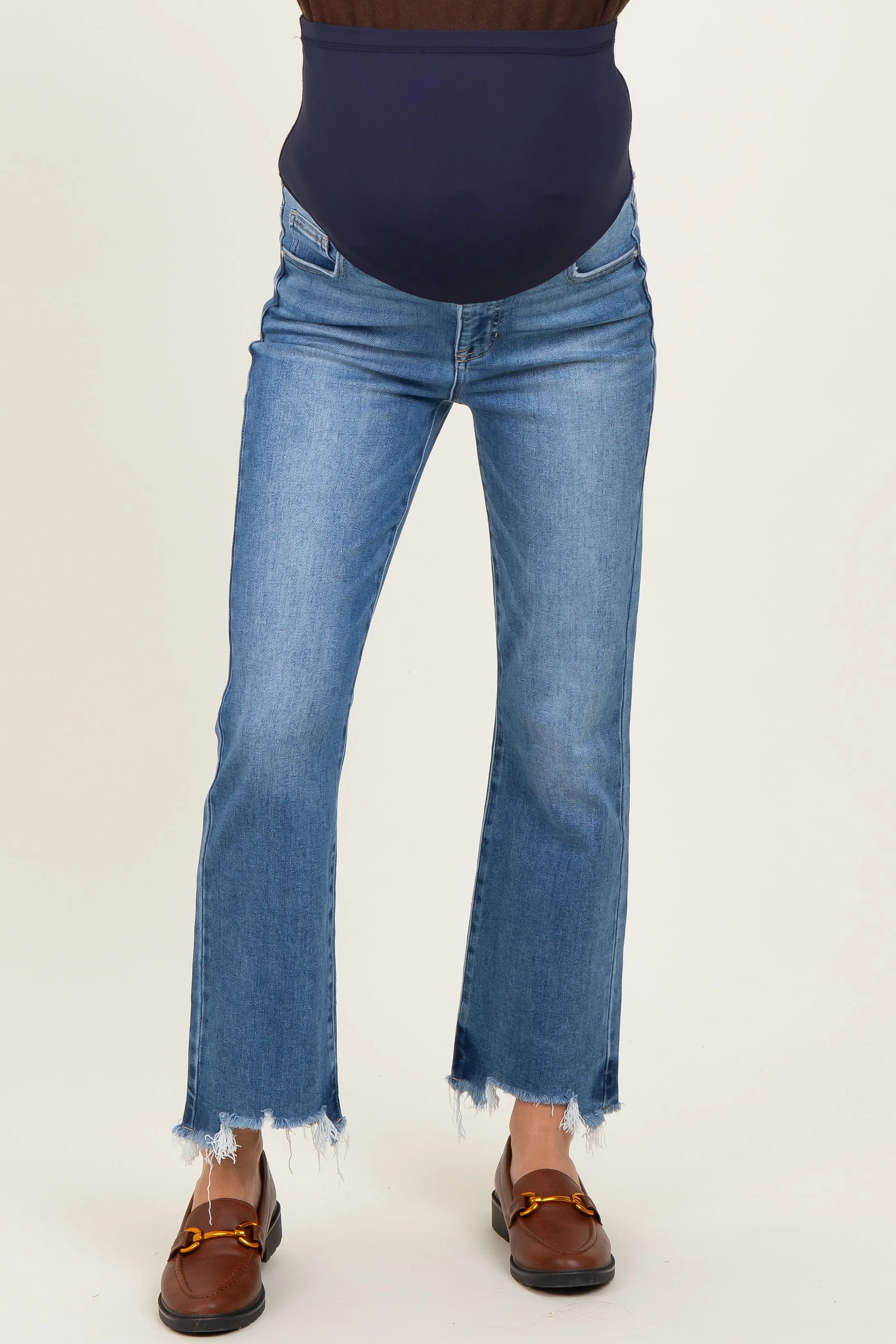 Blue Fray Hem Cropped Flare Maternity Jeans sold by Pinkblush product image thumbnail 2