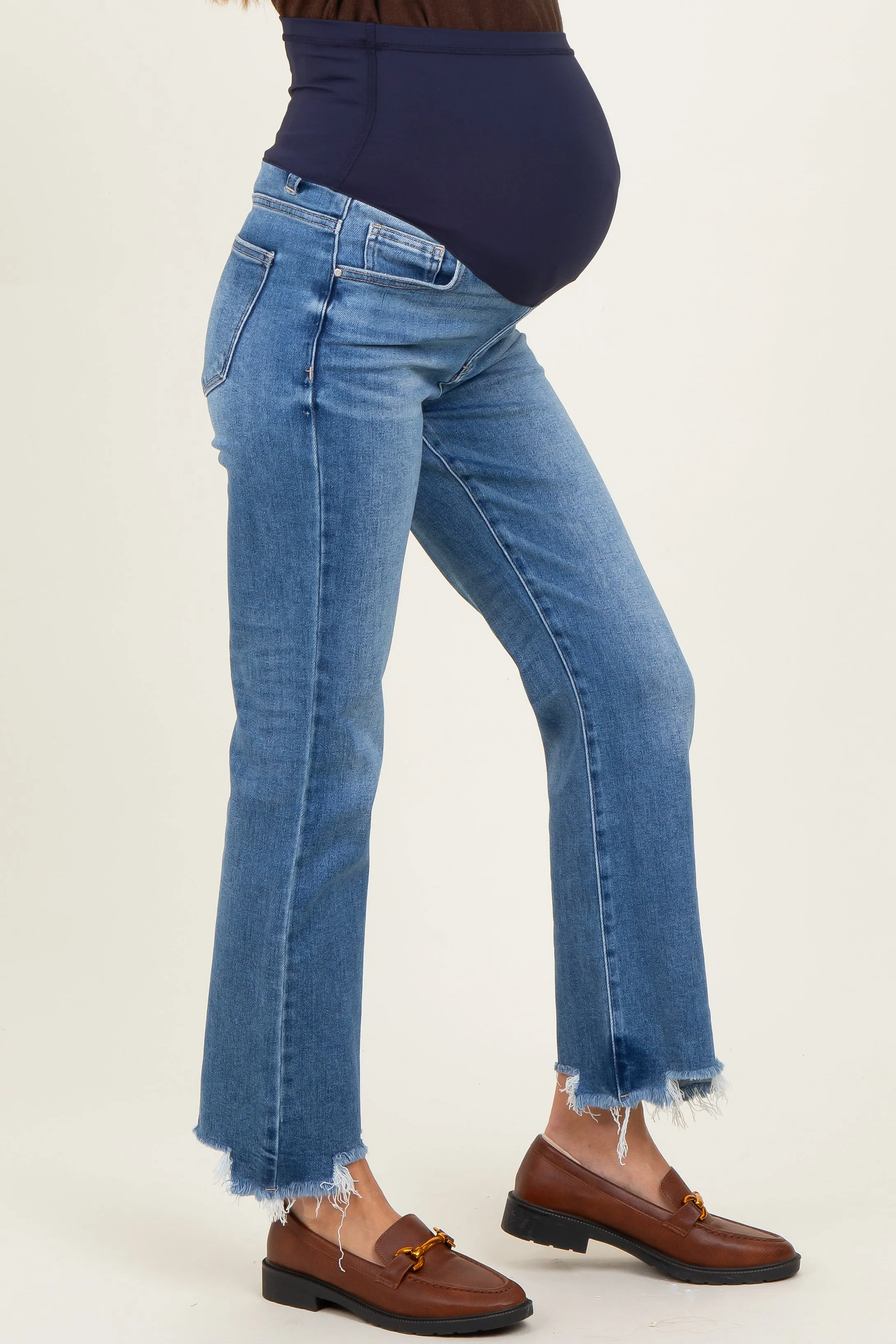 Blue Fray Hem Cropped Flare Maternity Jeans sold by Pinkblush product image thumbnail 3