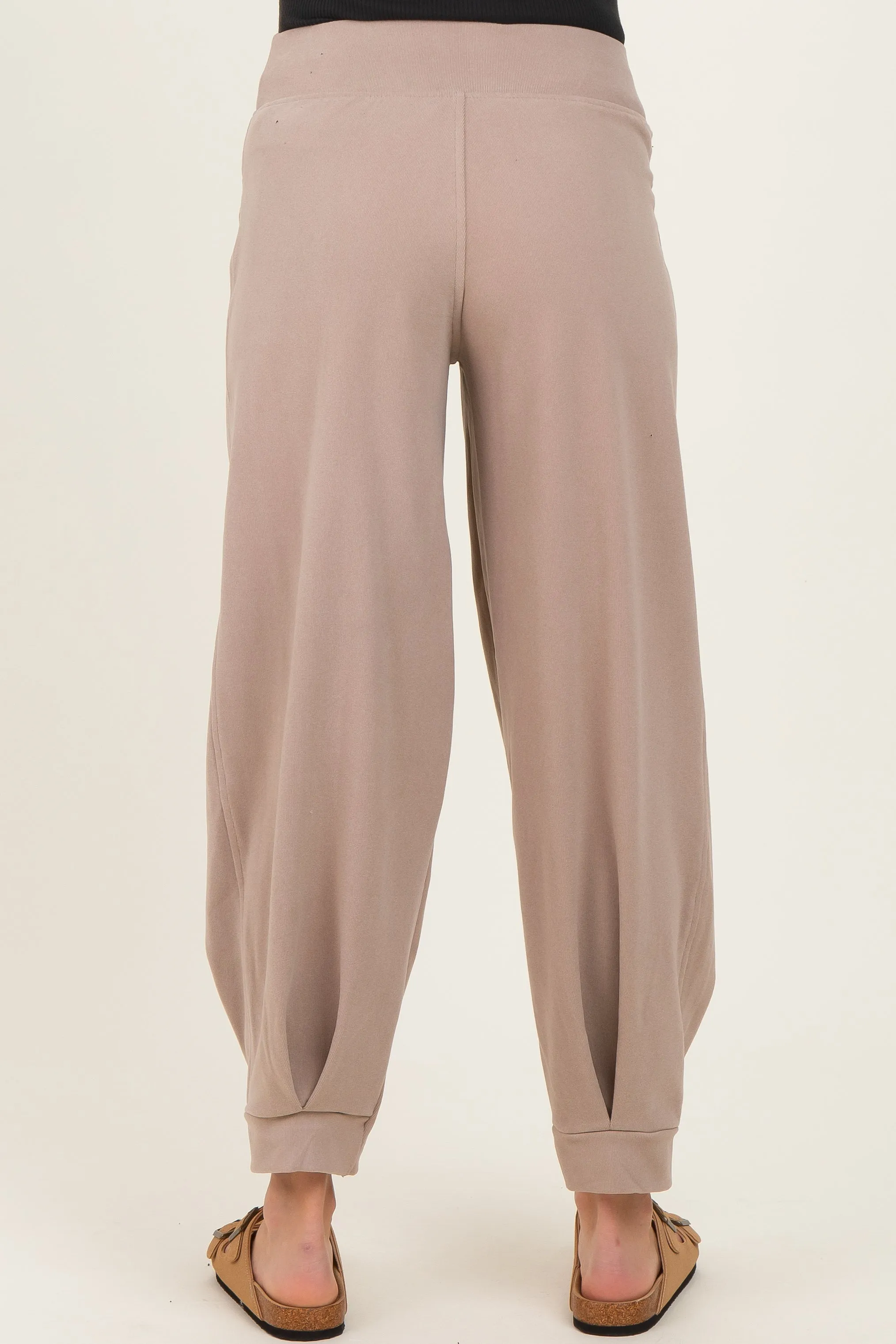 Light Taupe Brushed Knit Barrel Leg Maternity Joggers sold by Pinkblush product image thumbnail 5