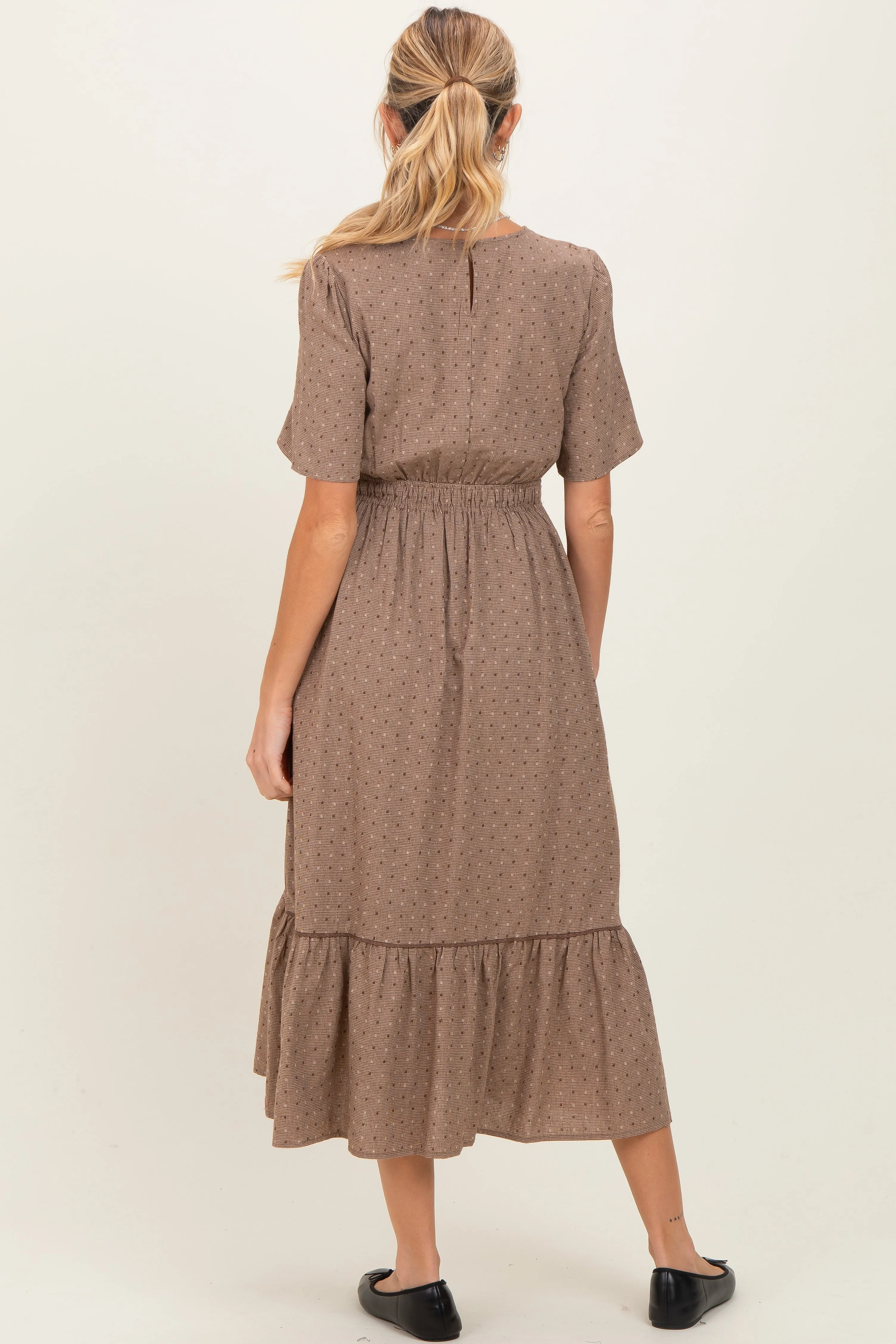 Brown Houndstooth Lace Maternity Midi Dress sold by Pinkblush product image thumbnail 4