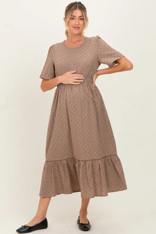 Brown Houndstooth Lace Maternity Midi Dress sold by Pinkblush