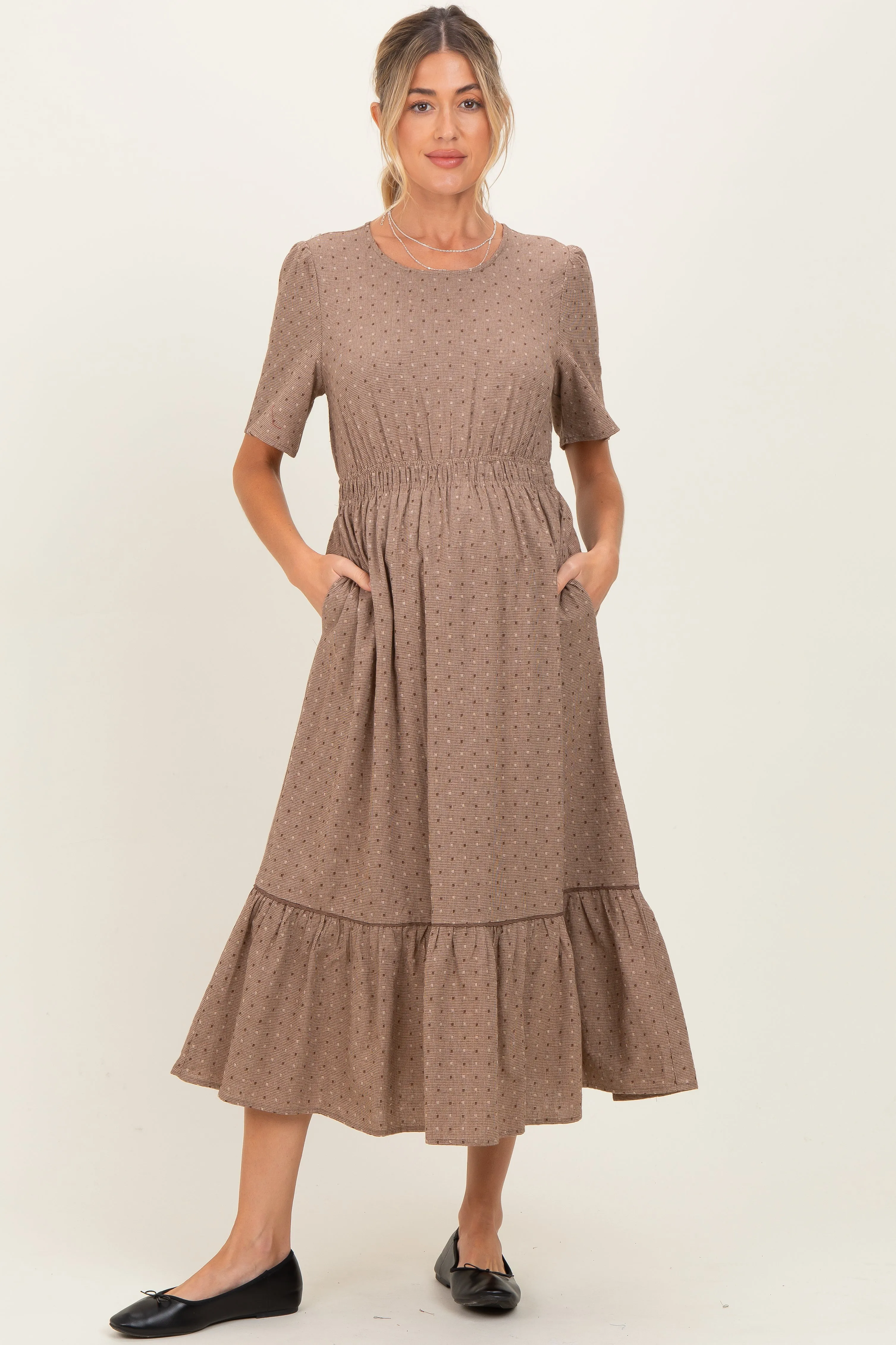 Brown Houndstooth Lace Maternity Midi Dress sold by Pinkblush product image thumbnail 2