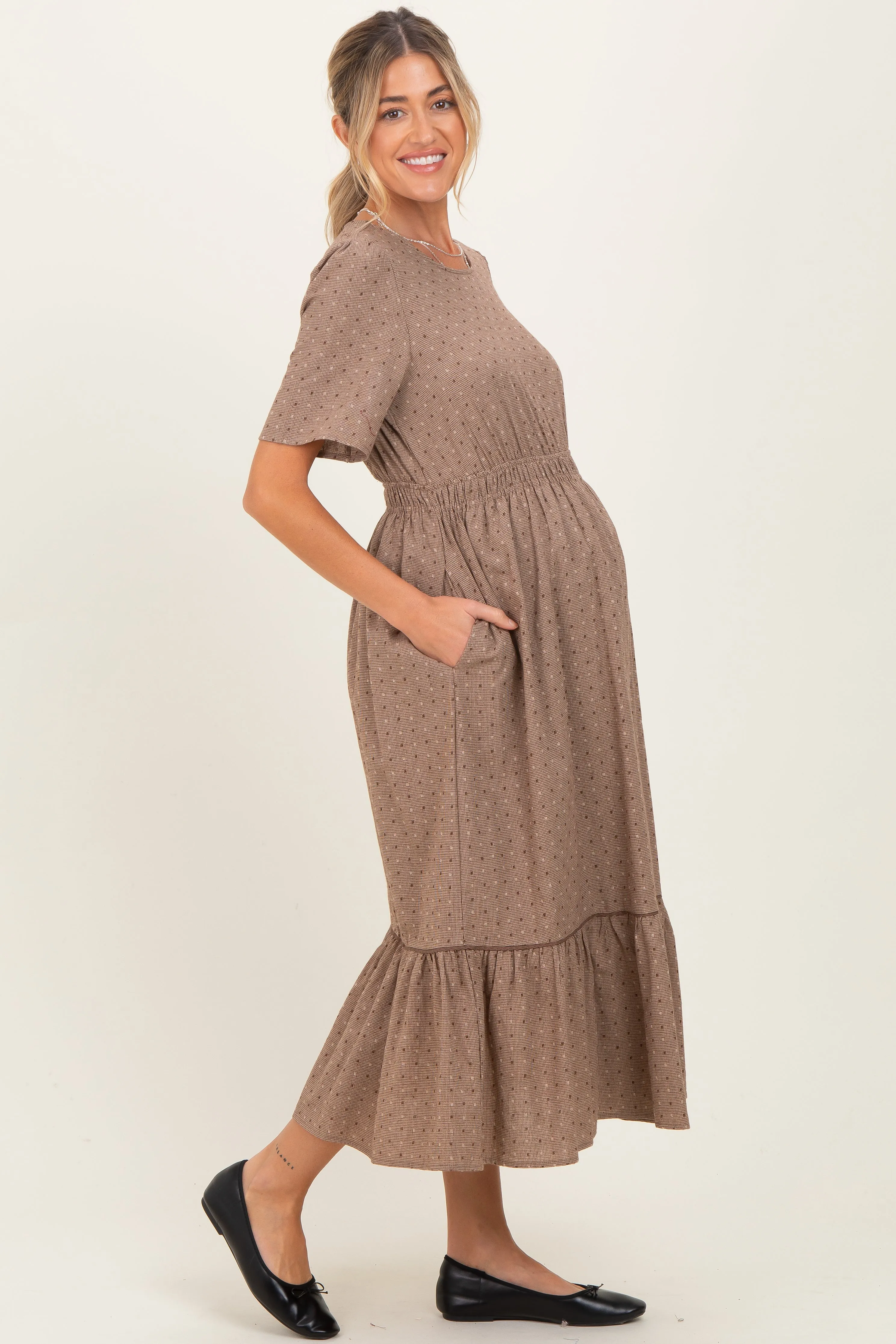 Brown Houndstooth Lace Maternity Midi Dress sold by Pinkblush product image thumbnail 3