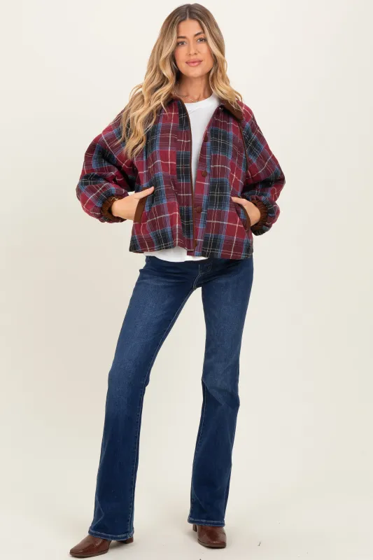 Plum Plaid Quilted Corduroy Contrast Maternity Jacket sold by Pinkblush