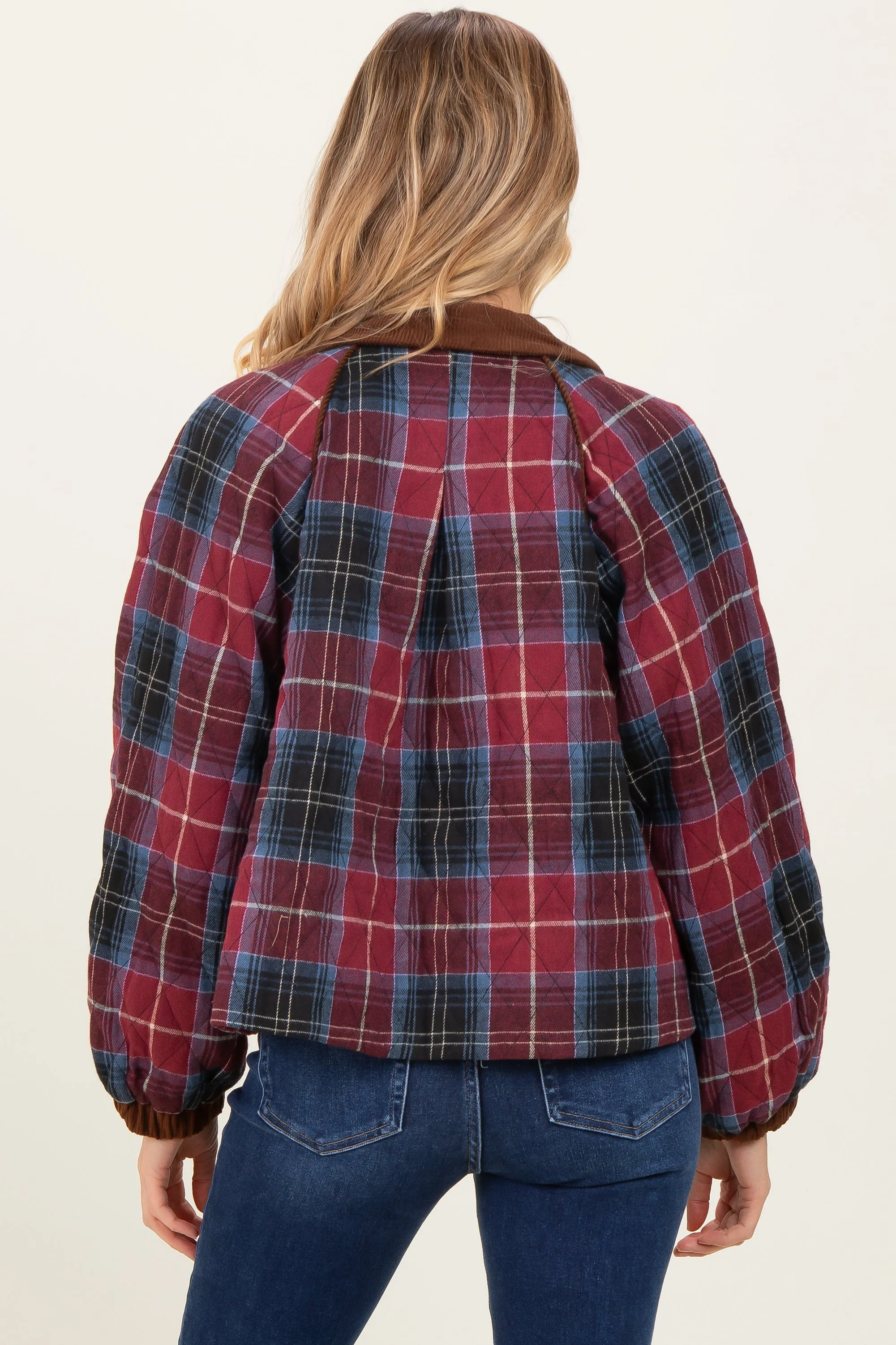 Plum Plaid Quilted Corduroy Contrast Maternity Jacket sold by Pinkblush product image thumbnail 3