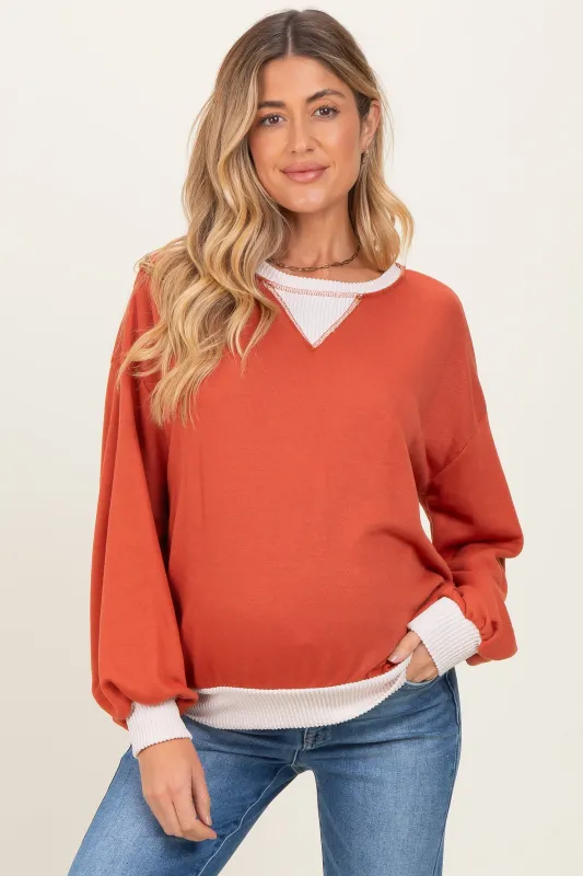 Rust French Terry Maternity Sweatshirt sold by Pinkblush