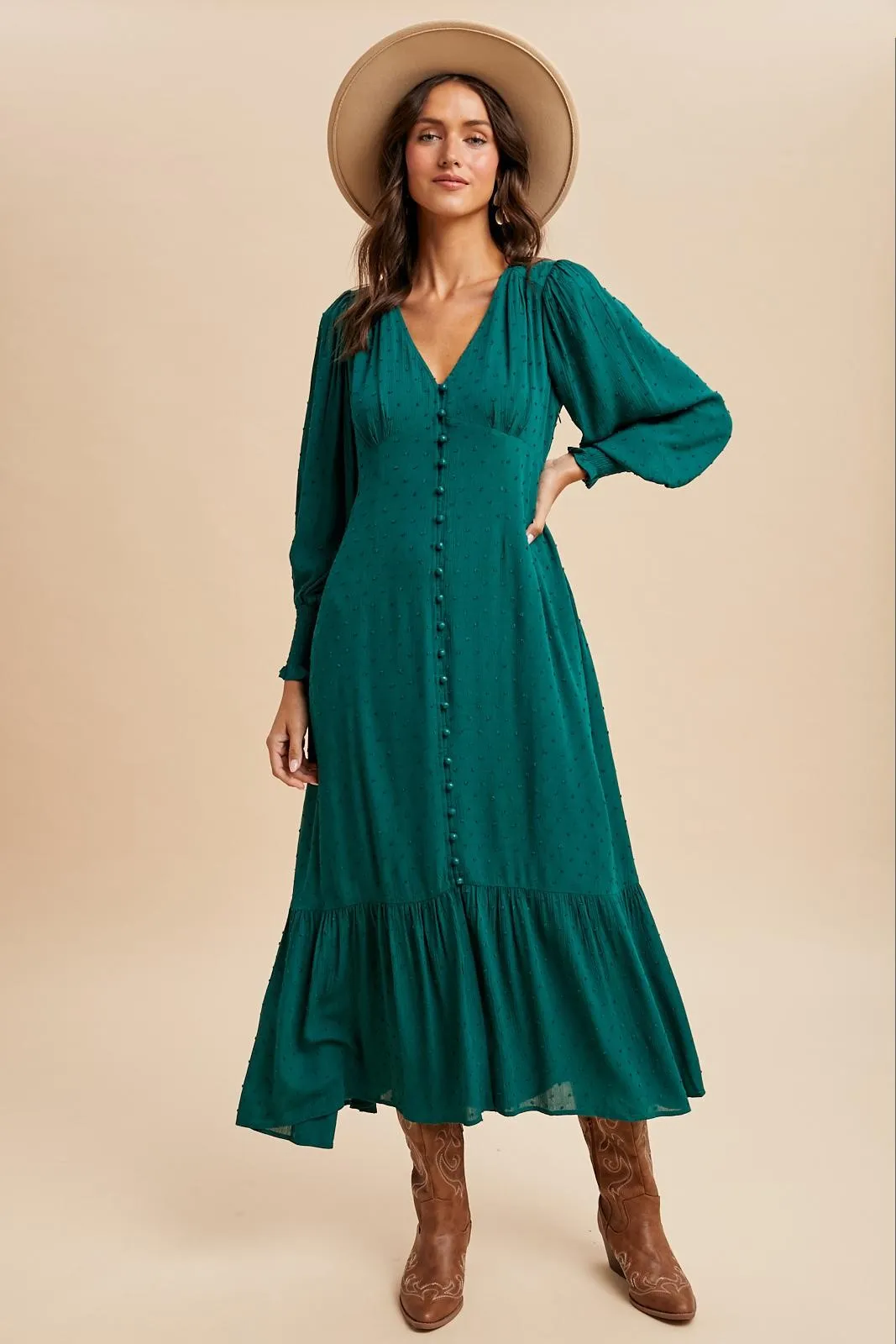 Evergreen Swiss Dot Button Down Maternity Maxi Dress sold by Pinkblush product image thumbnail 3
