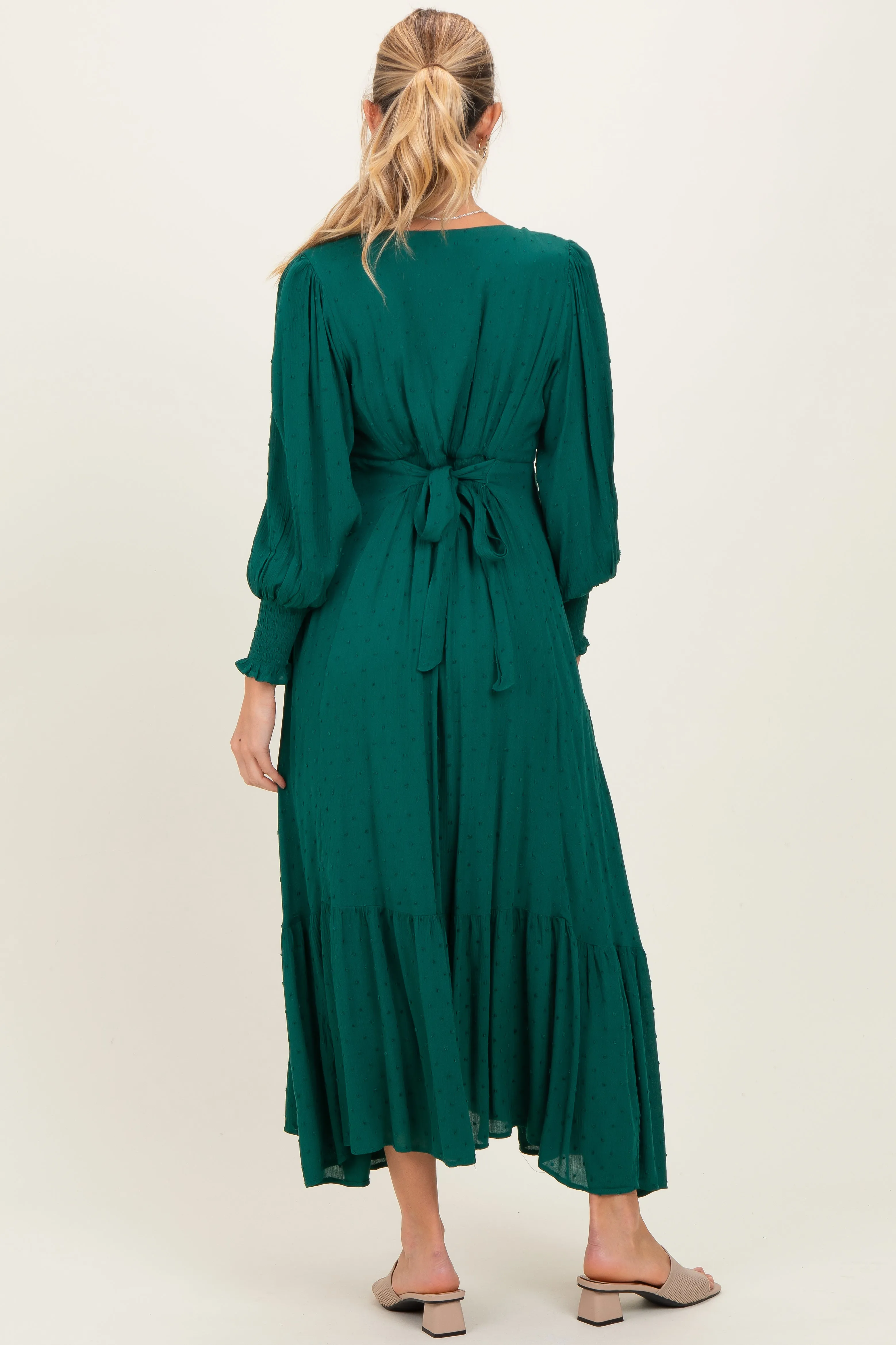 Evergreen Swiss Dot Button Down Maternity Maxi Dress sold by Pinkblush product image thumbnail 2