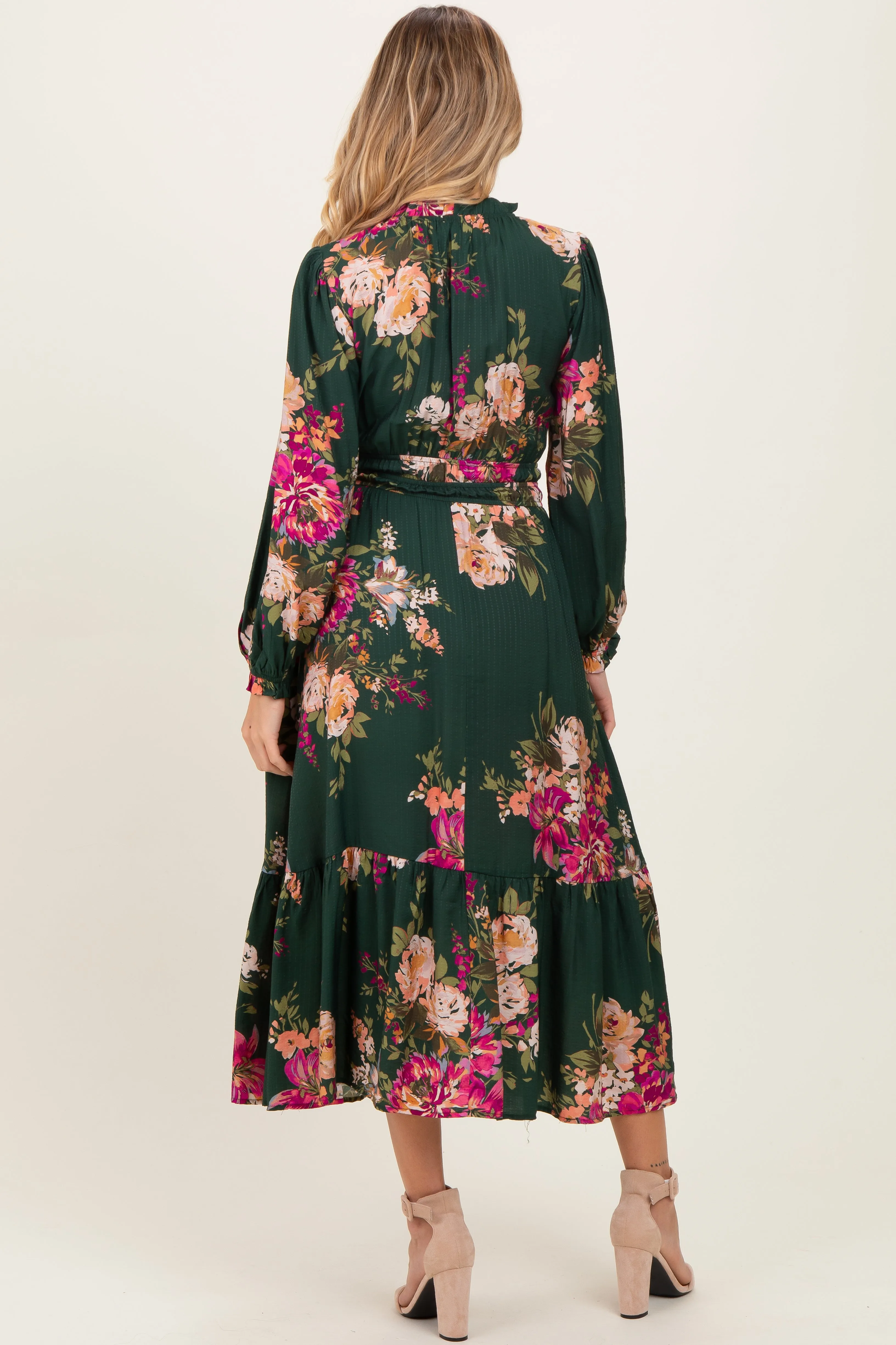Forest Green Floral Long Sleeve Maternity Midi Dress sold by Pinkblush product image thumbnail 4