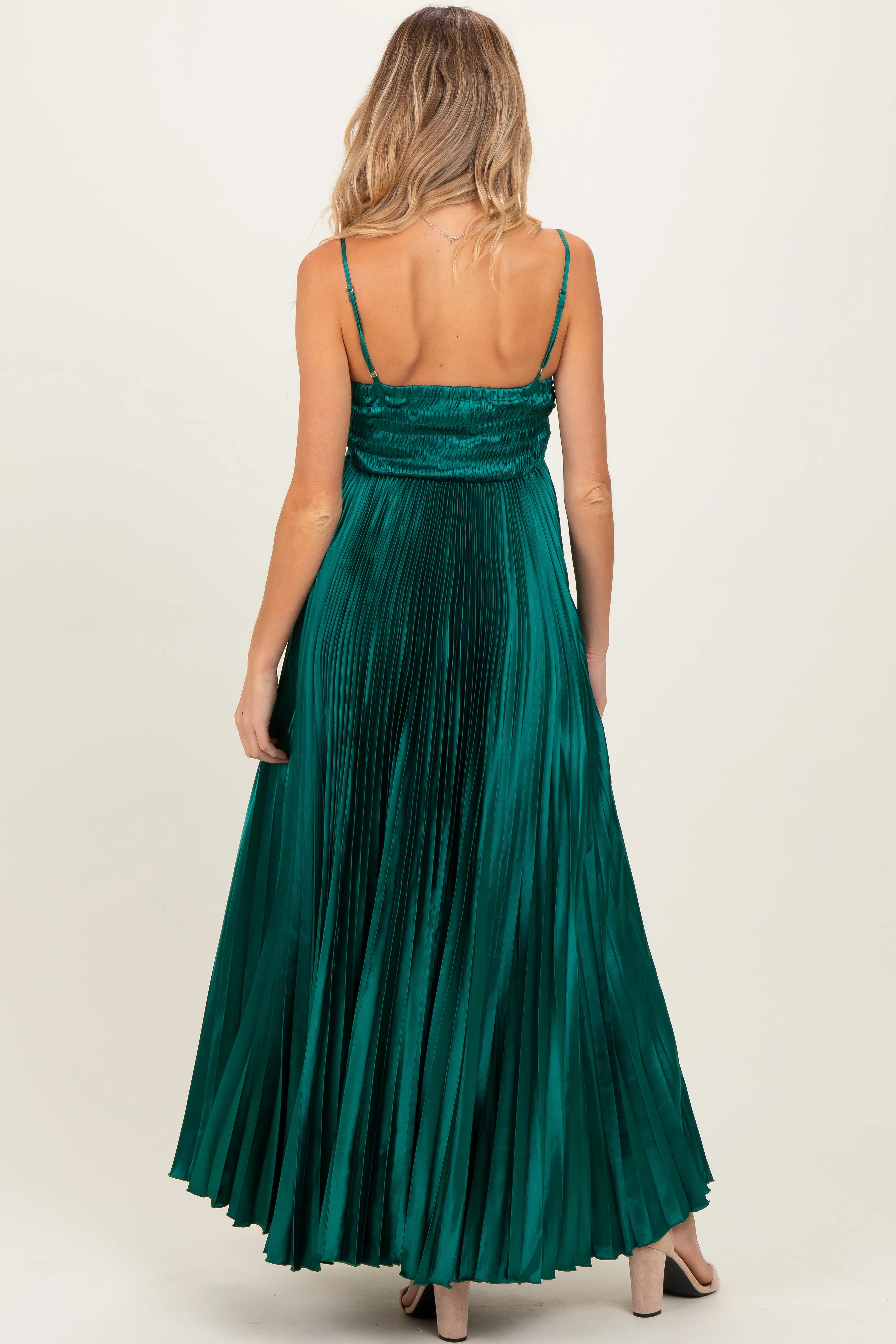 Forest Green Pleated Satin Sleeveless Maternity Maxi Dress sold by Pinkblush product image thumbnail 4