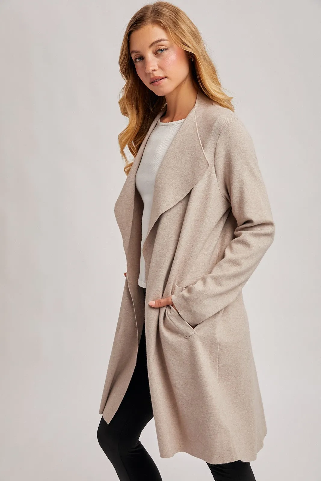 Oatmeal Knit Open Front Long Cardigan sold by Pinkblush product image thumbnail 3