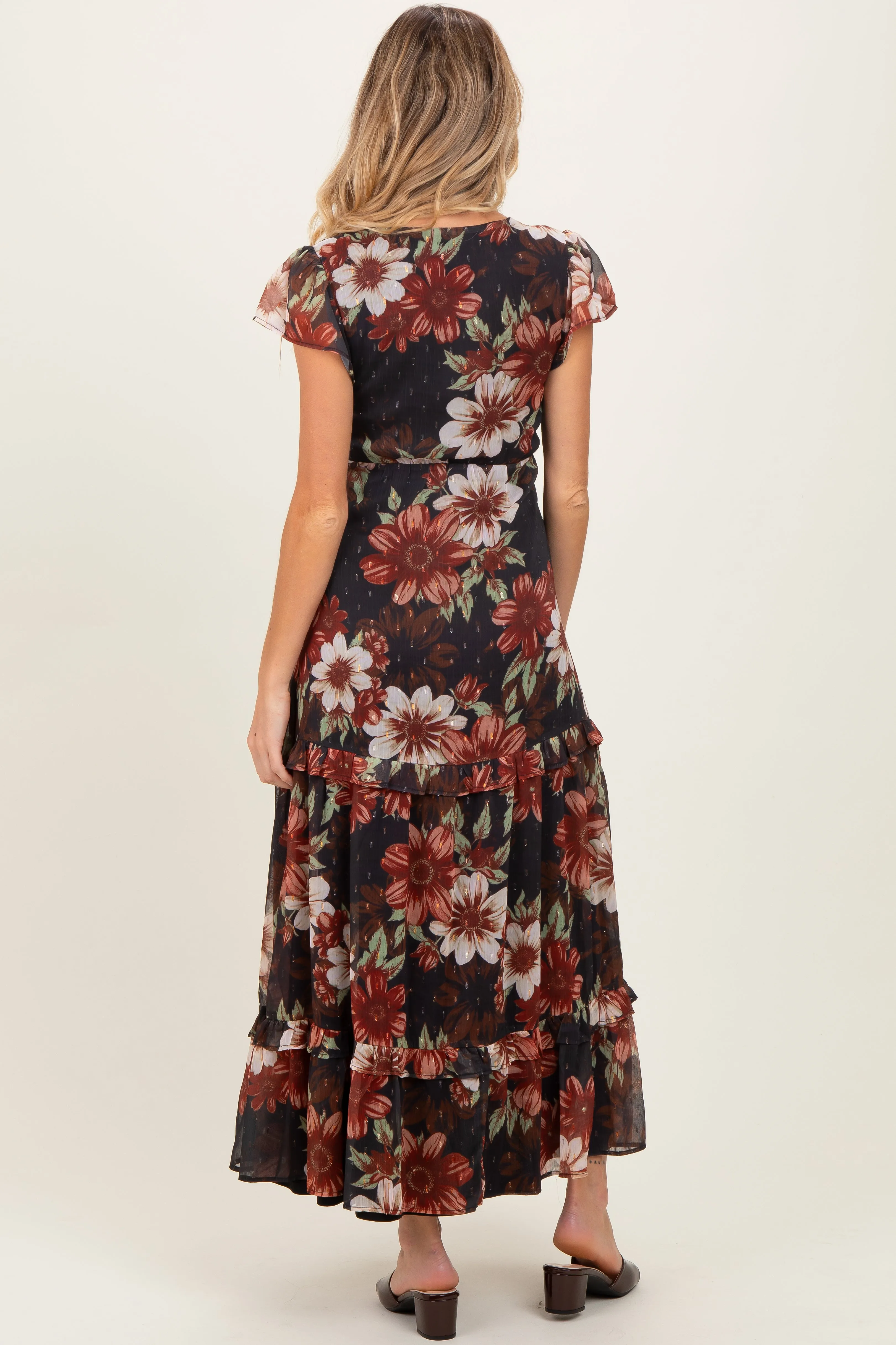 Black Floral Chiffon V-Neck Maternity Maxi Dress sold by Pinkblush product image thumbnail 4