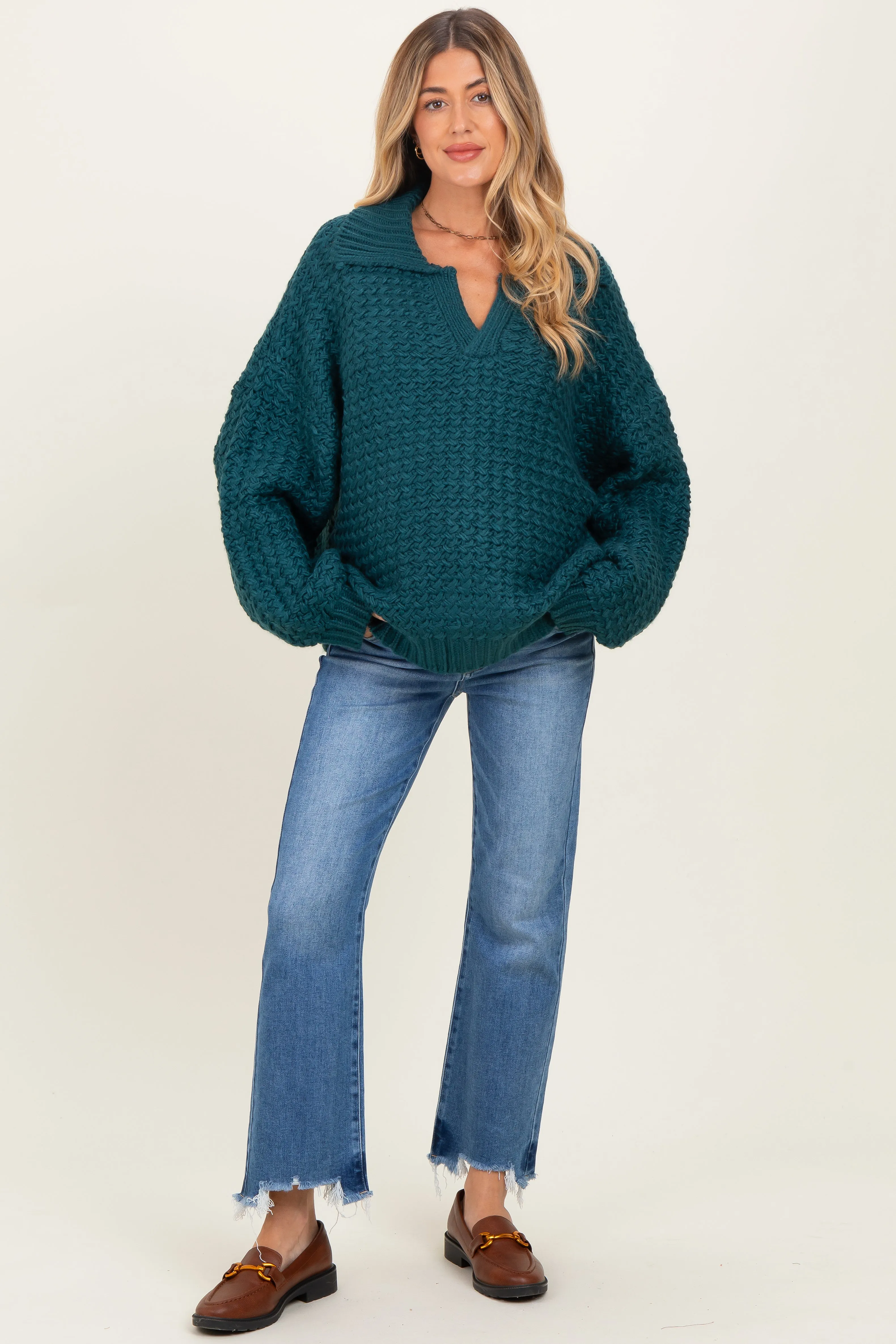 Forest Green Collared Cable Knit Maternity Sweater sold by Pinkblush product image thumbnail 2