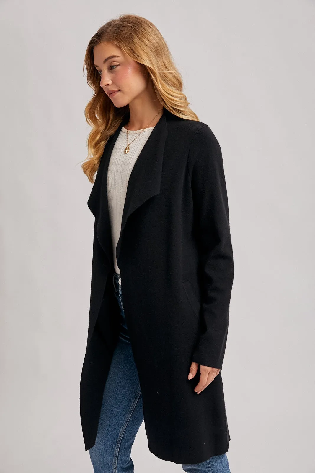 Black Knit Open Front Long Cardigan sold by Pinkblush product image thumbnail 3