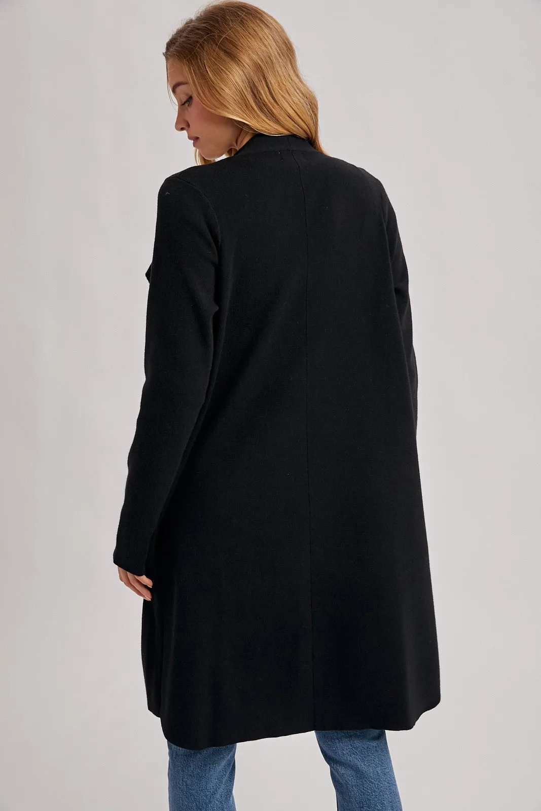 Black Knit Open Front Long Cardigan sold by Pinkblush product image thumbnail 4