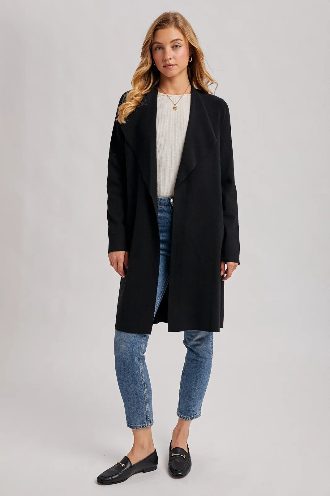 Black Knit Open Front Long Cardigan sold by Pinkblush product image thumbnail 5