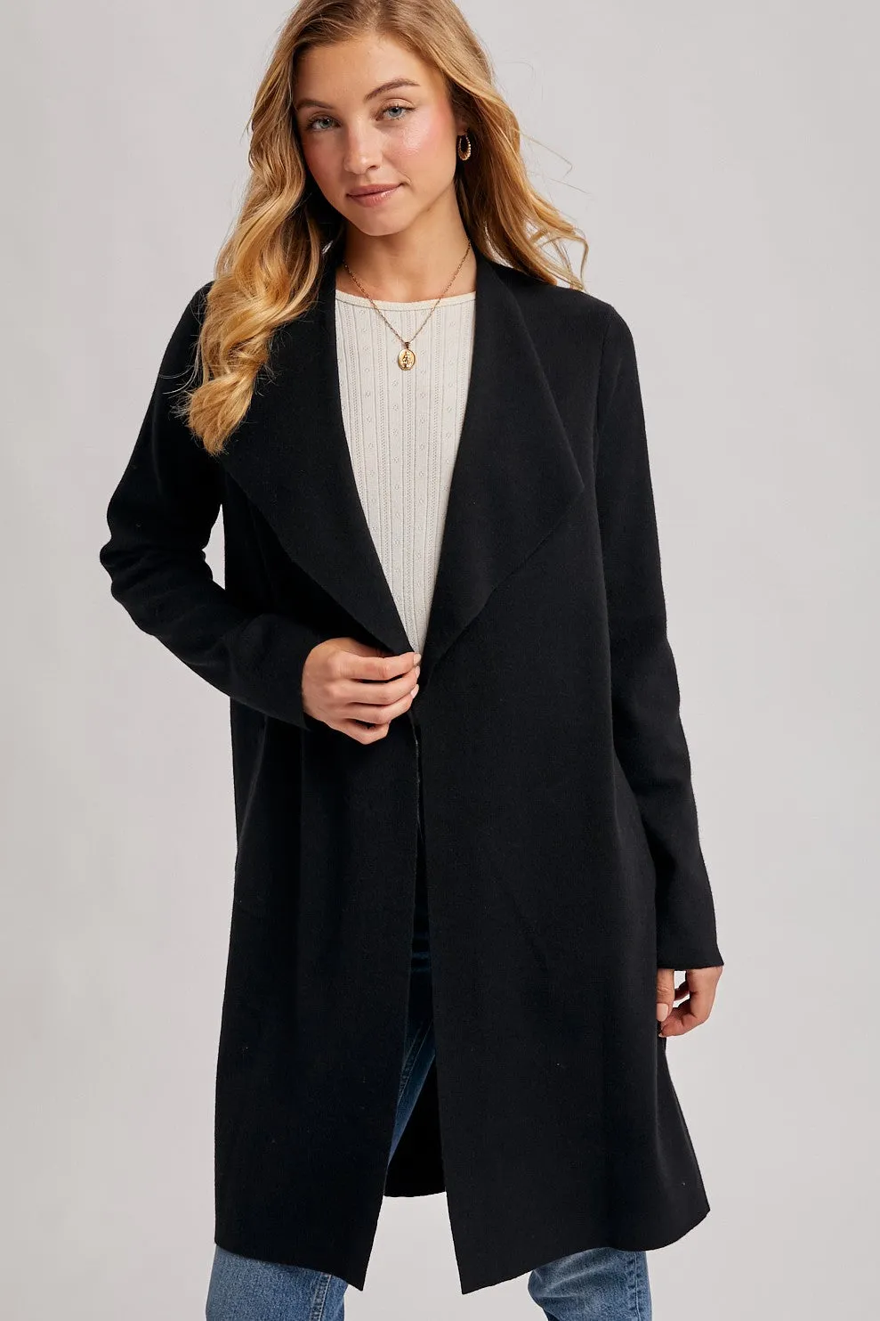 Black Knit Open Front Long Cardigan sold by Pinkblush product image thumbnail 2